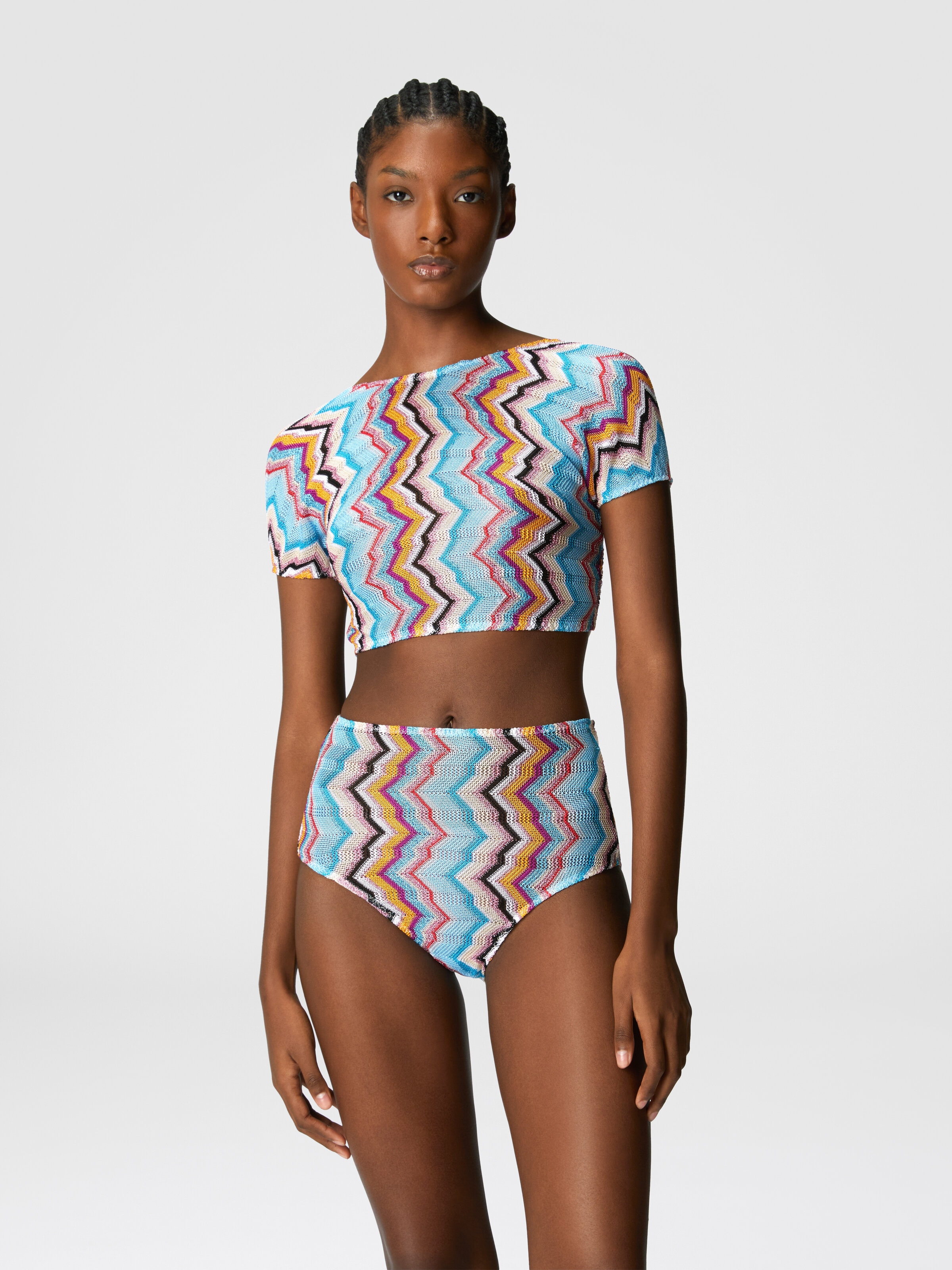 Bikini avec top t-shirt et motif zigzag, Multicolore  - 1