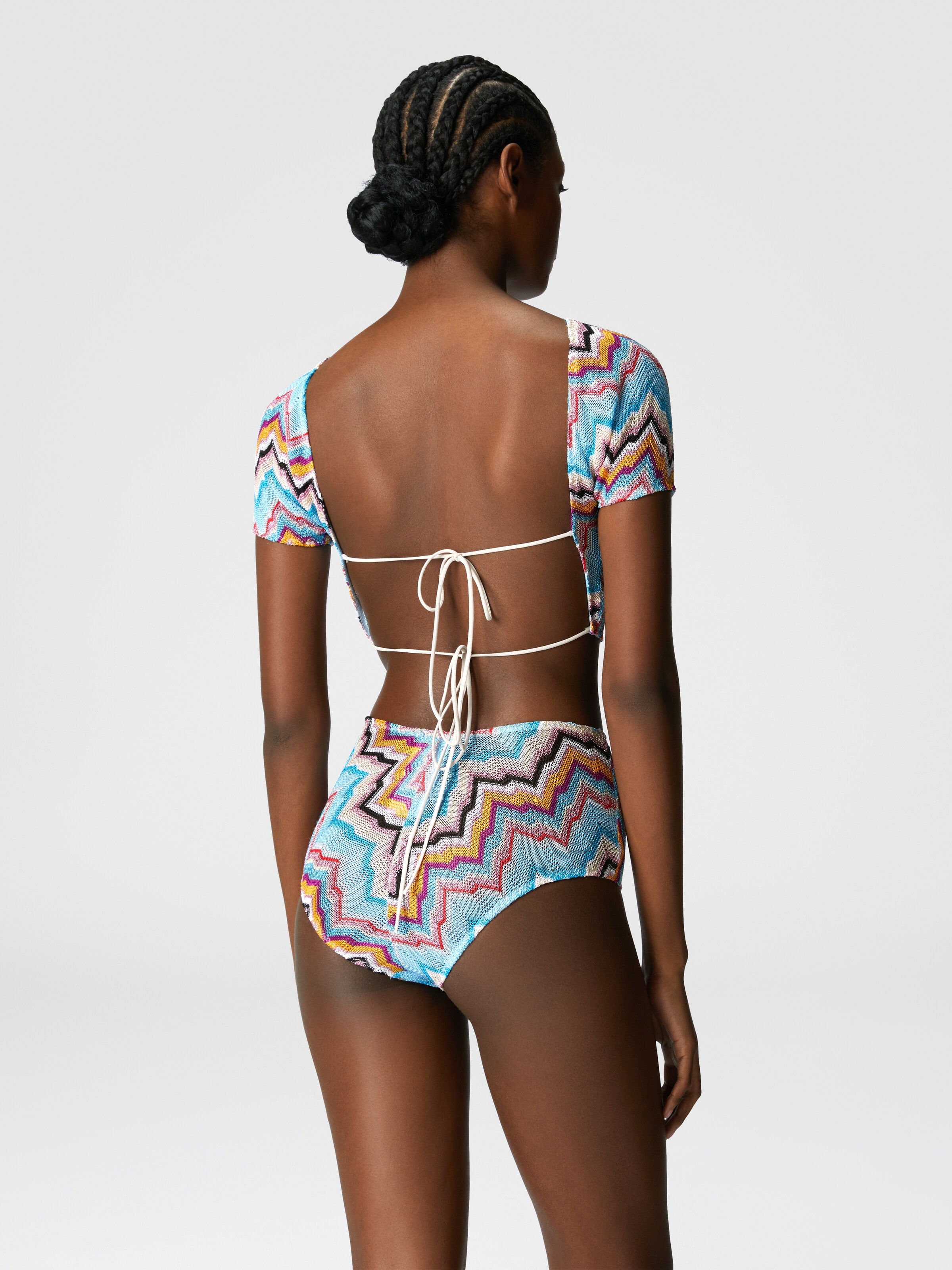 Bikini avec top t-shirt et motif zigzag, Multicolore  - 2