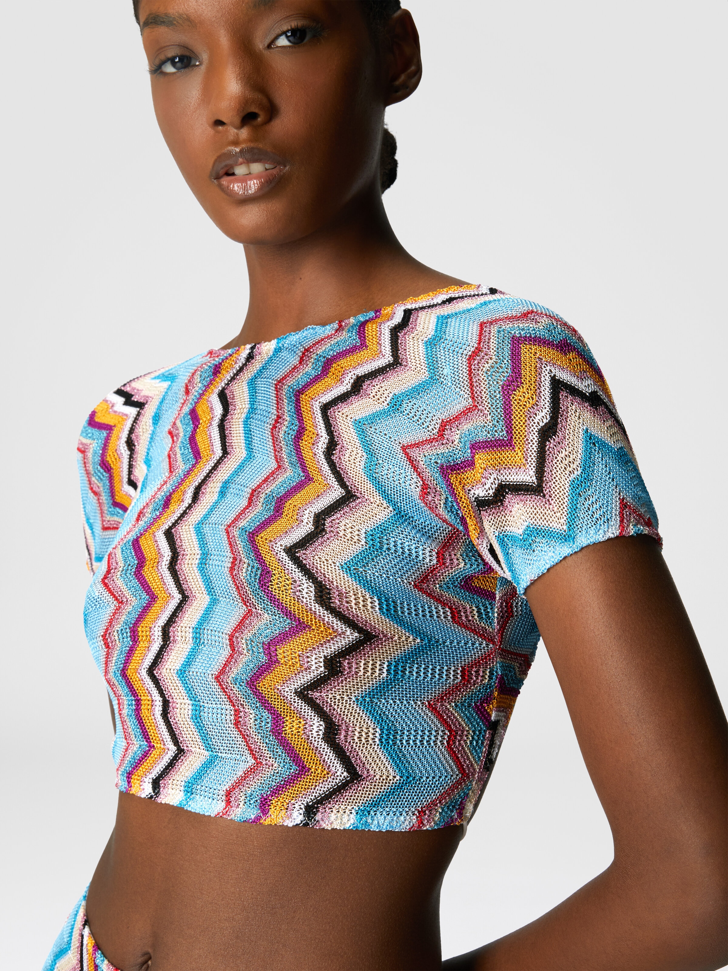Bikini avec top t-shirt et motif zigzag, Multicolore  - 3