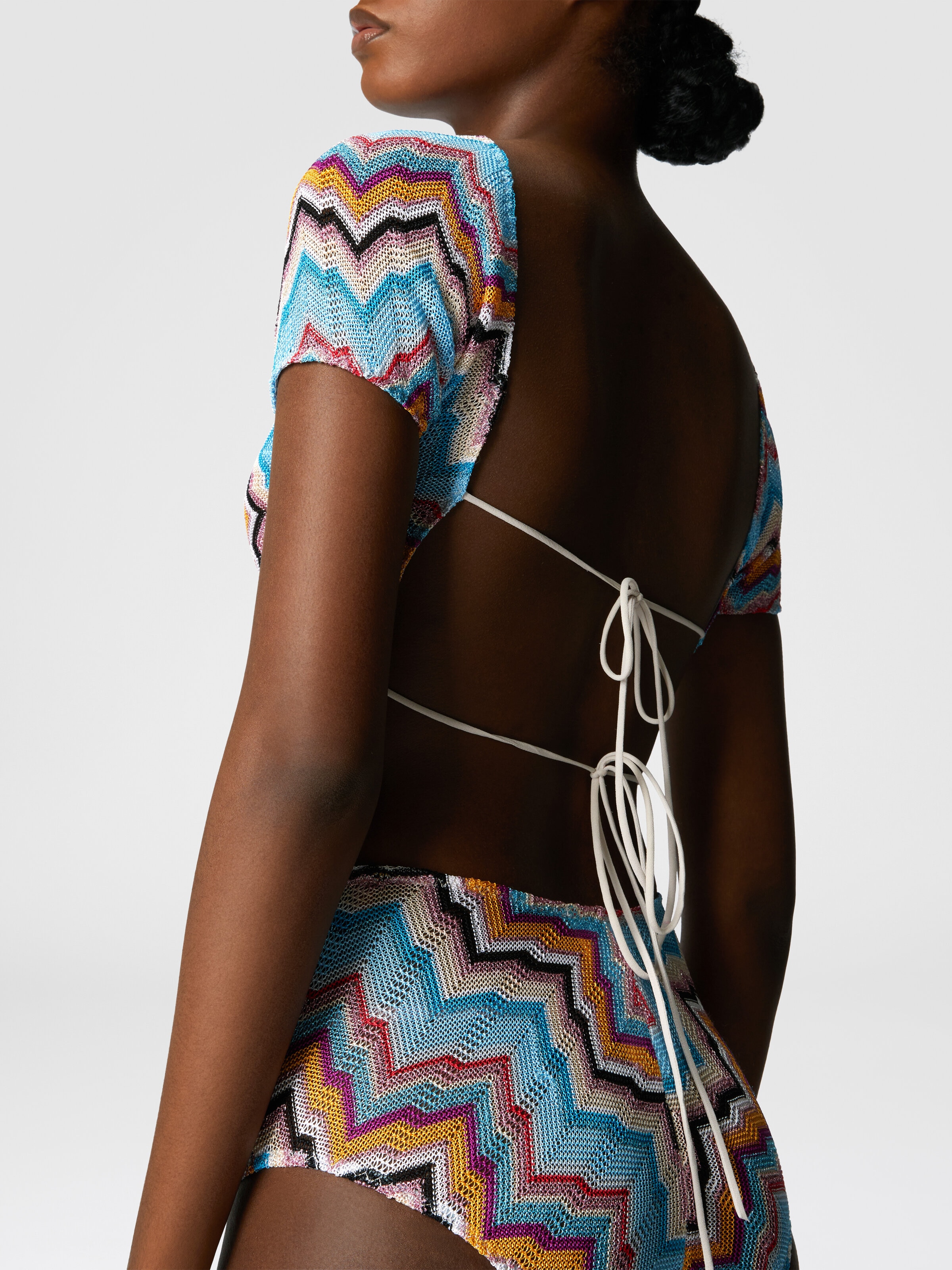 Bikini avec top t-shirt et motif zigzag, Multicolore  - 4