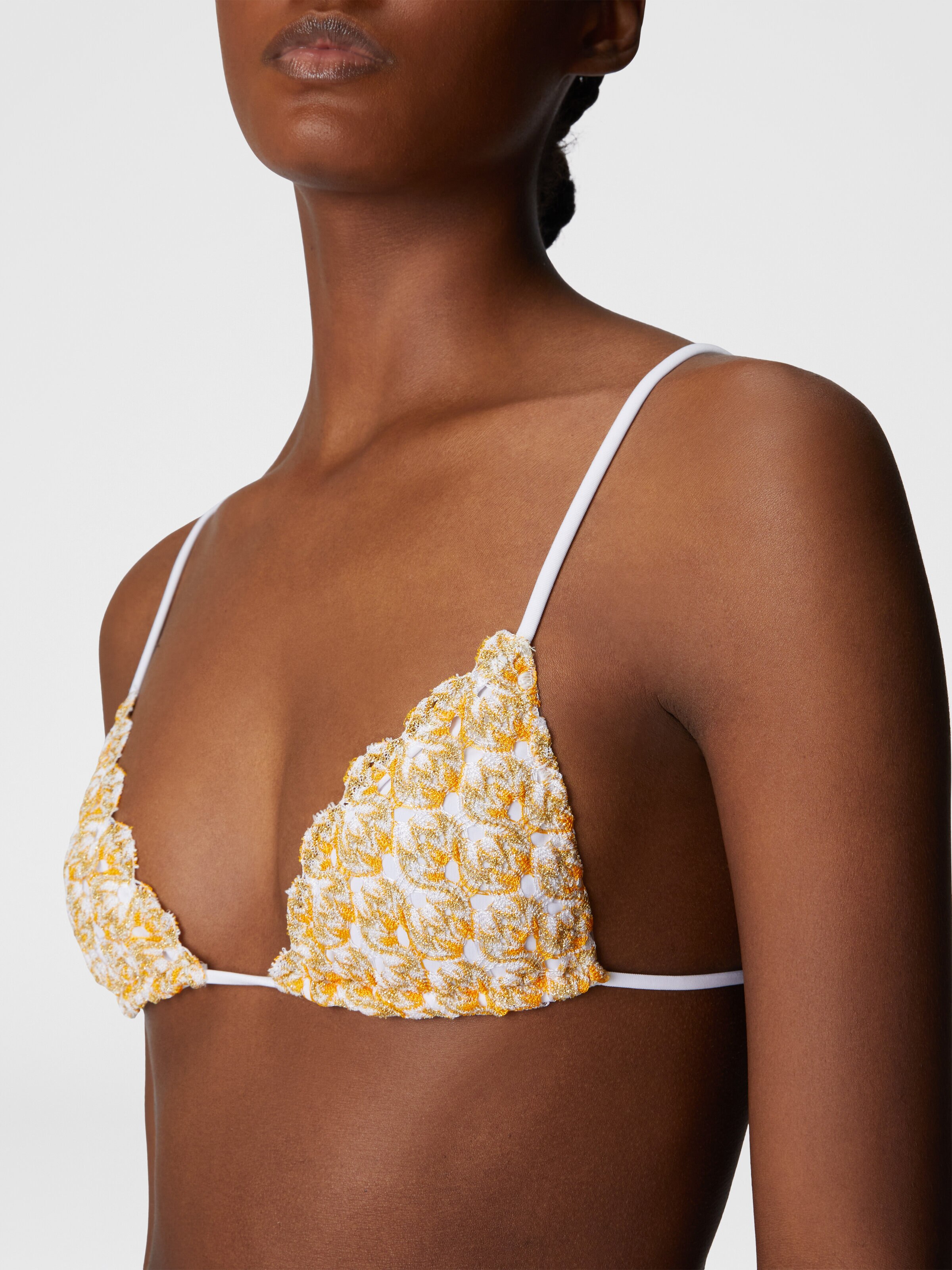 Lace triangle bikini with lamé, Beige - 3