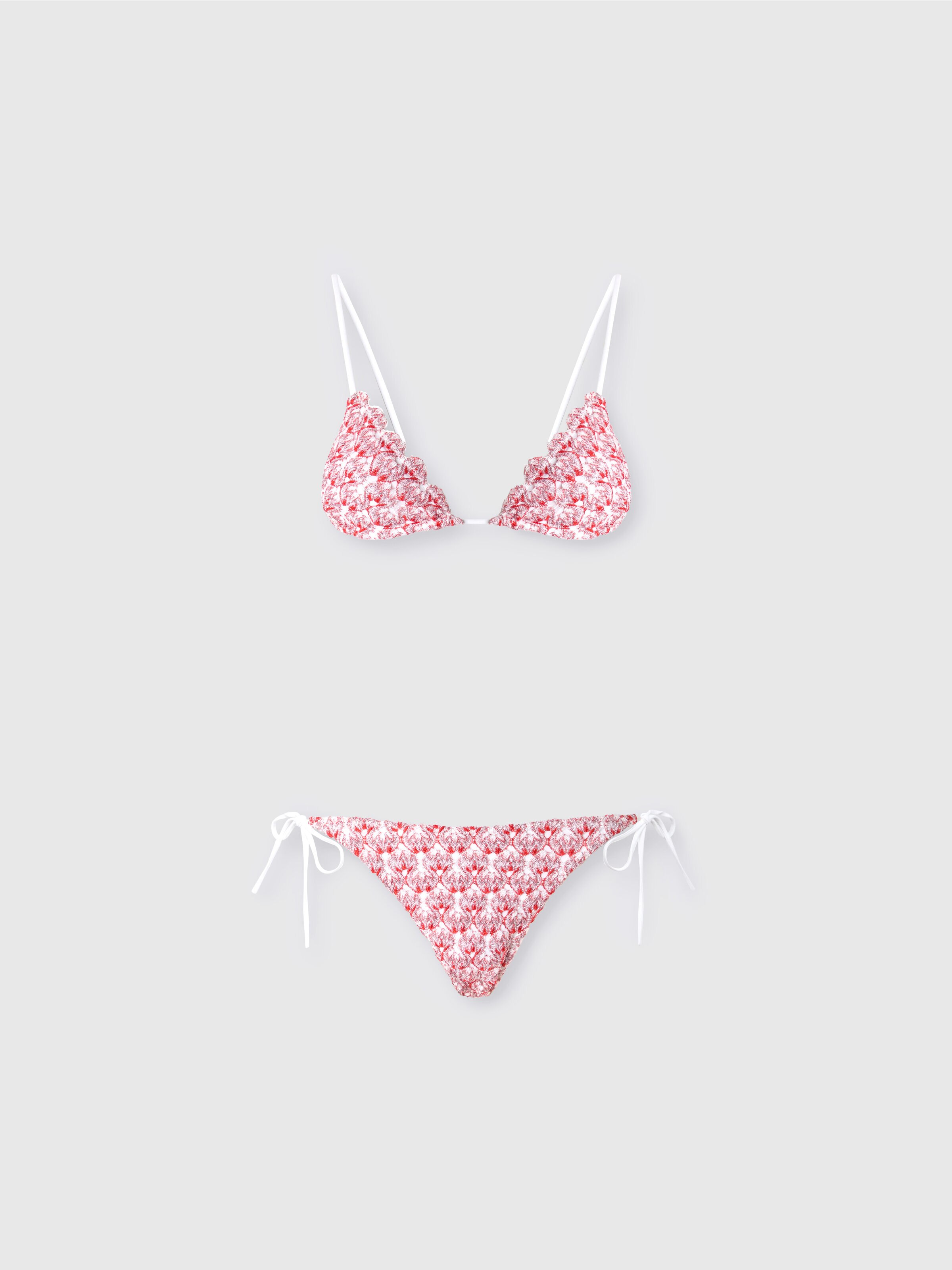Lace triangle bikini with lamé, Red  - 0
