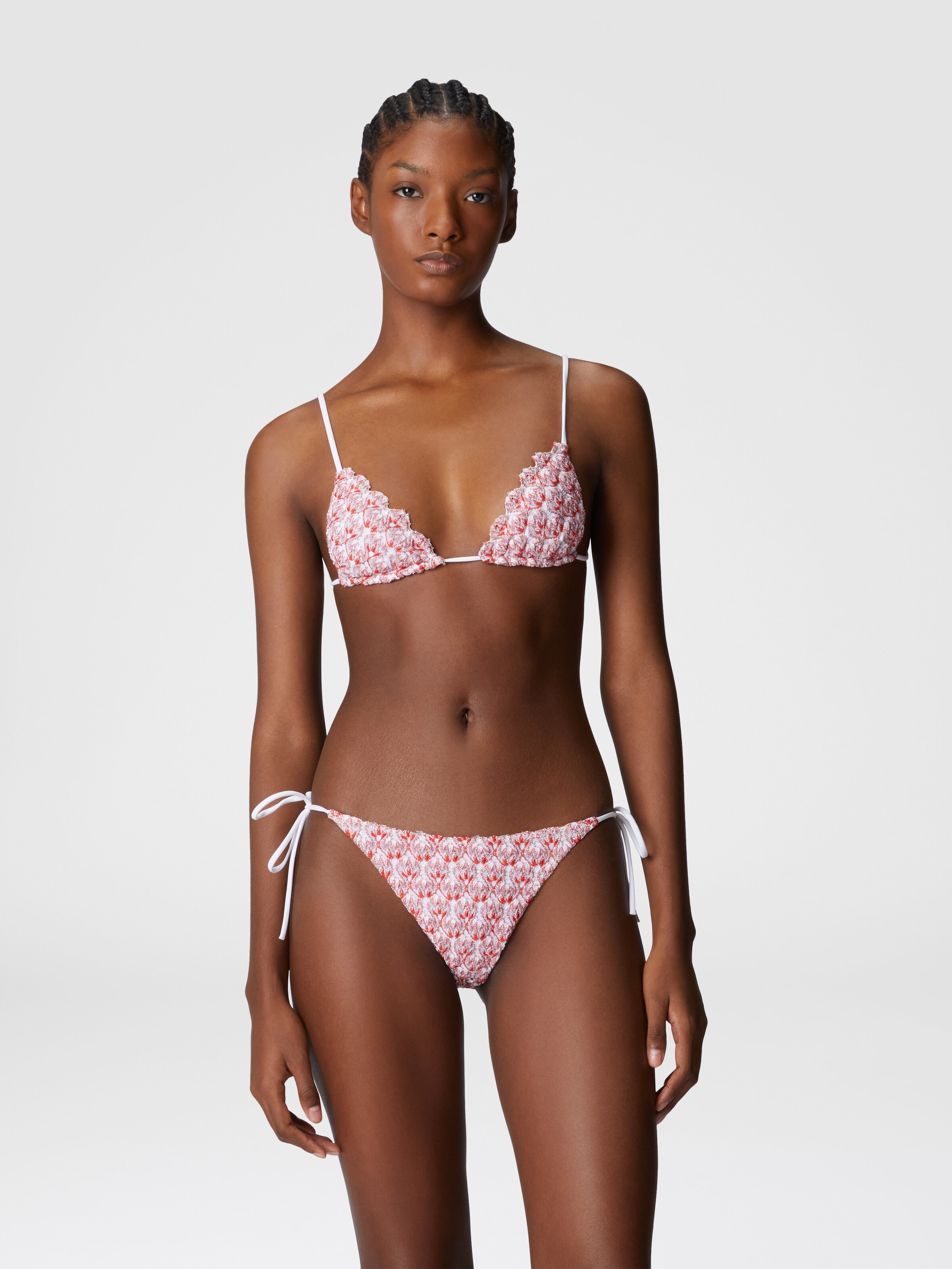 Lace triangle bikini with lamé, Red  - 1