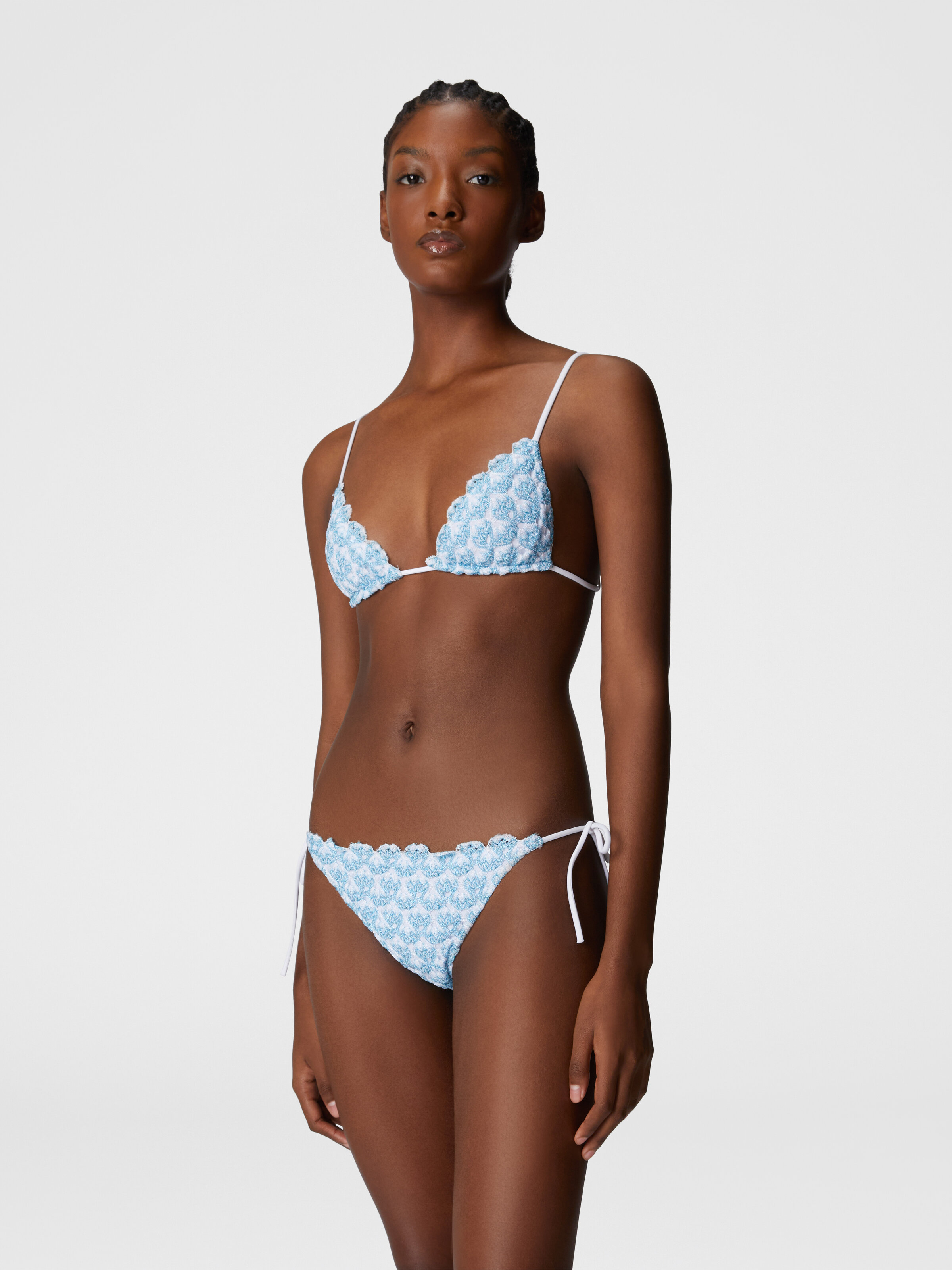 Lace triangle bikini with lamé, Light Blue - 1