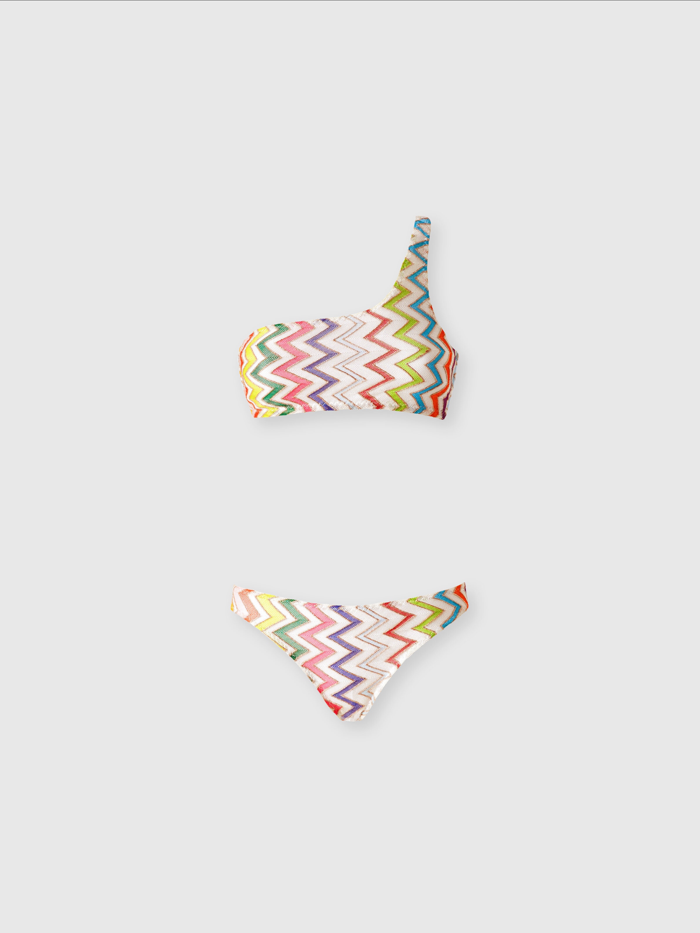 One-shoulder bikini with double ties, Multicoloured  - 0