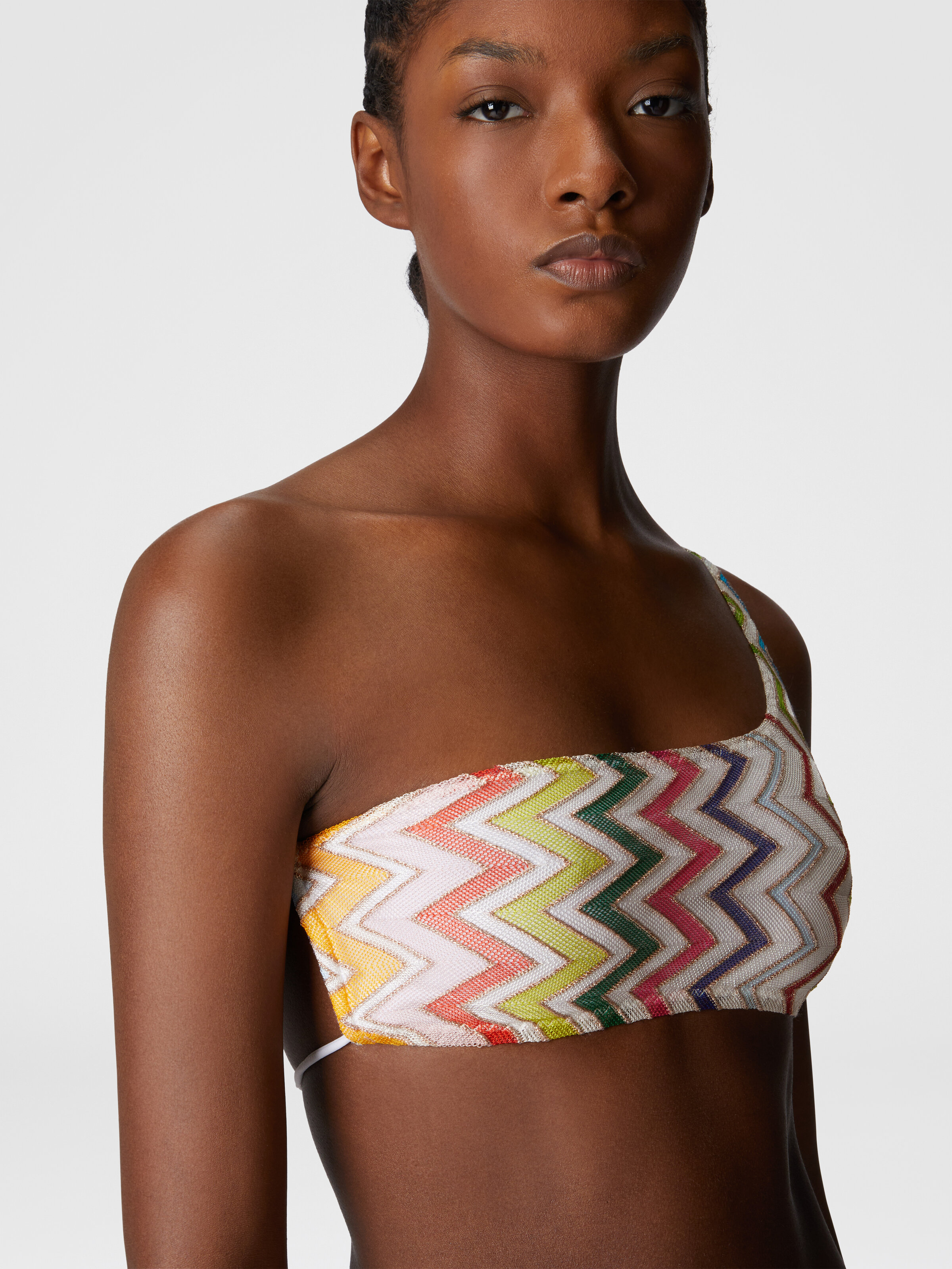 One-shoulder bikini with double ties, Multicoloured  - 3
