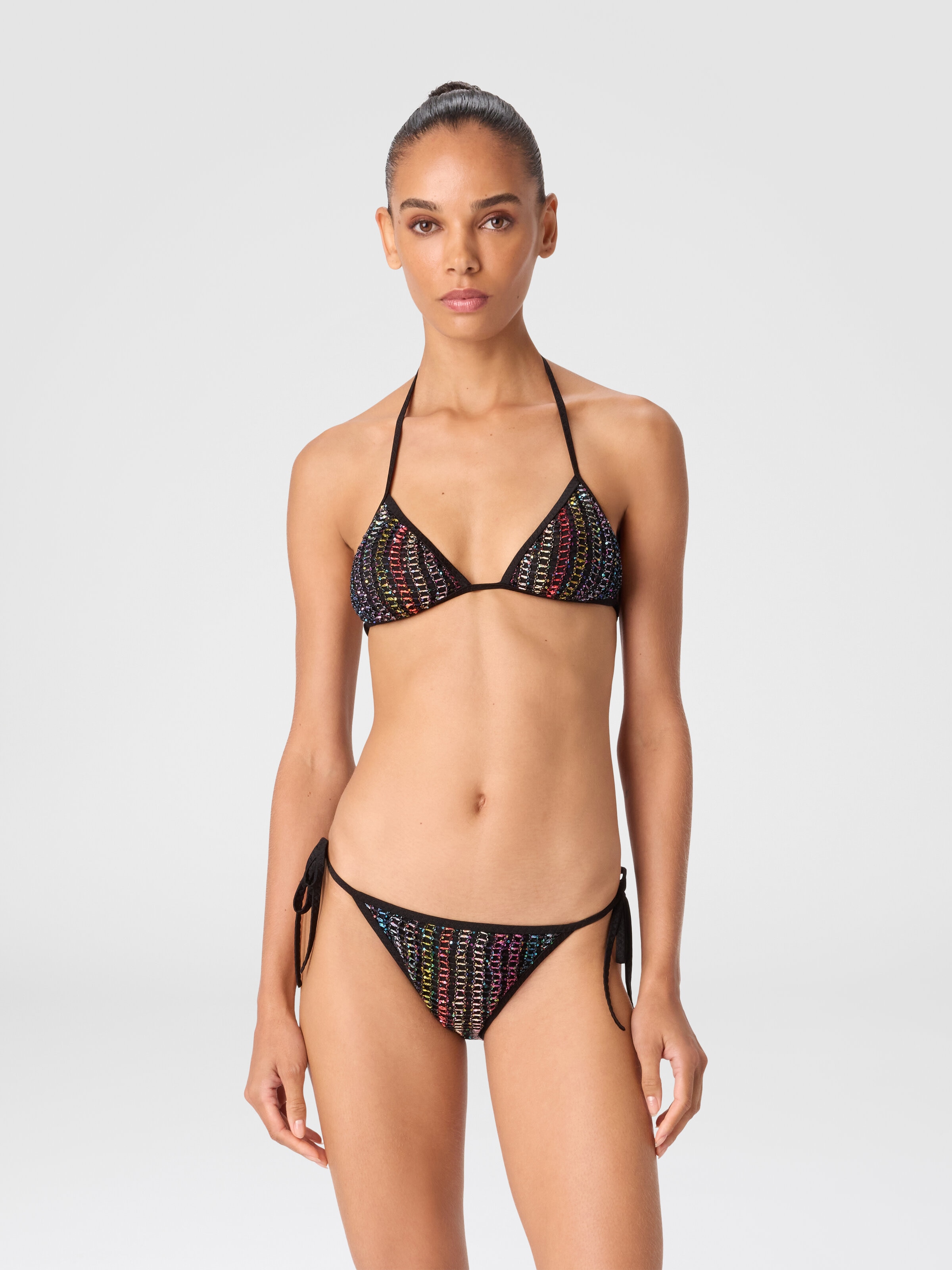 Classic mesh bikini with lamé and sequin details, Multicoloured  - 1