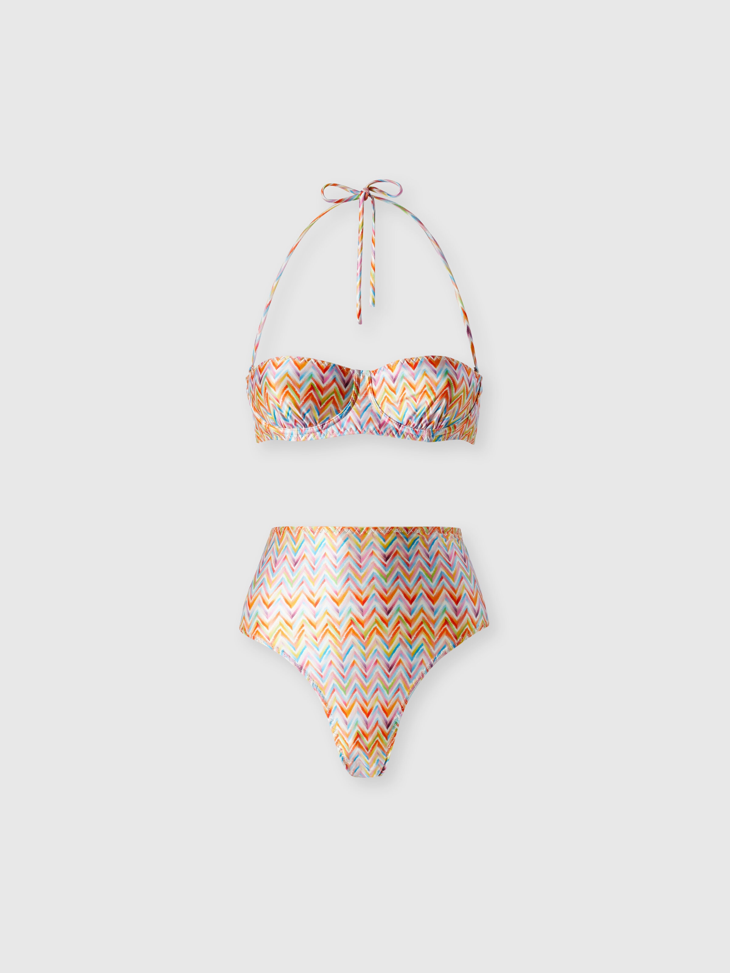 Bikini mit hohem Slip und Zickzack-Muster, Mehrfarbig  - 0