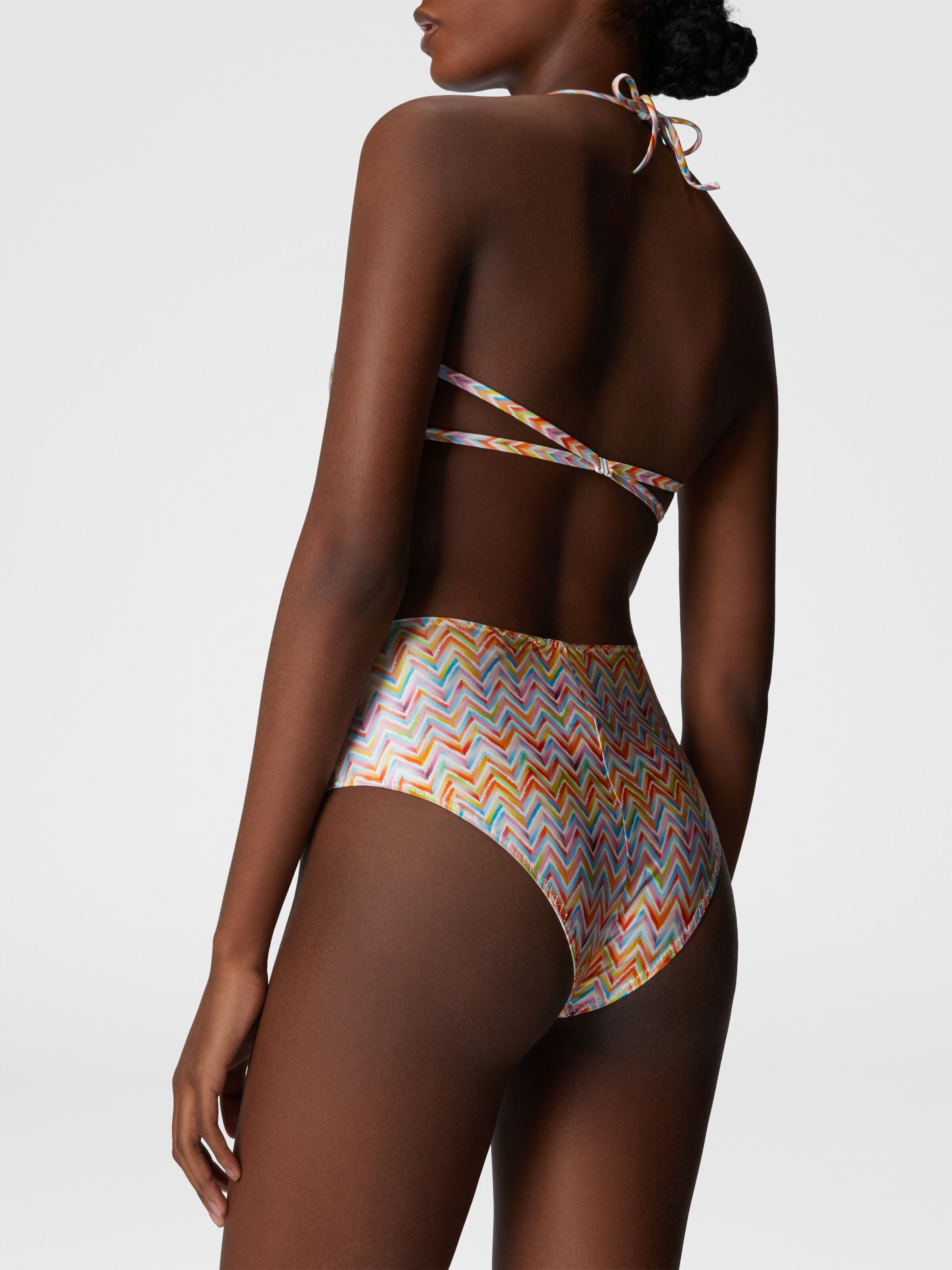 Bikini mit hohem Slip und Zickzack-Muster, Mehrfarbig  - 4