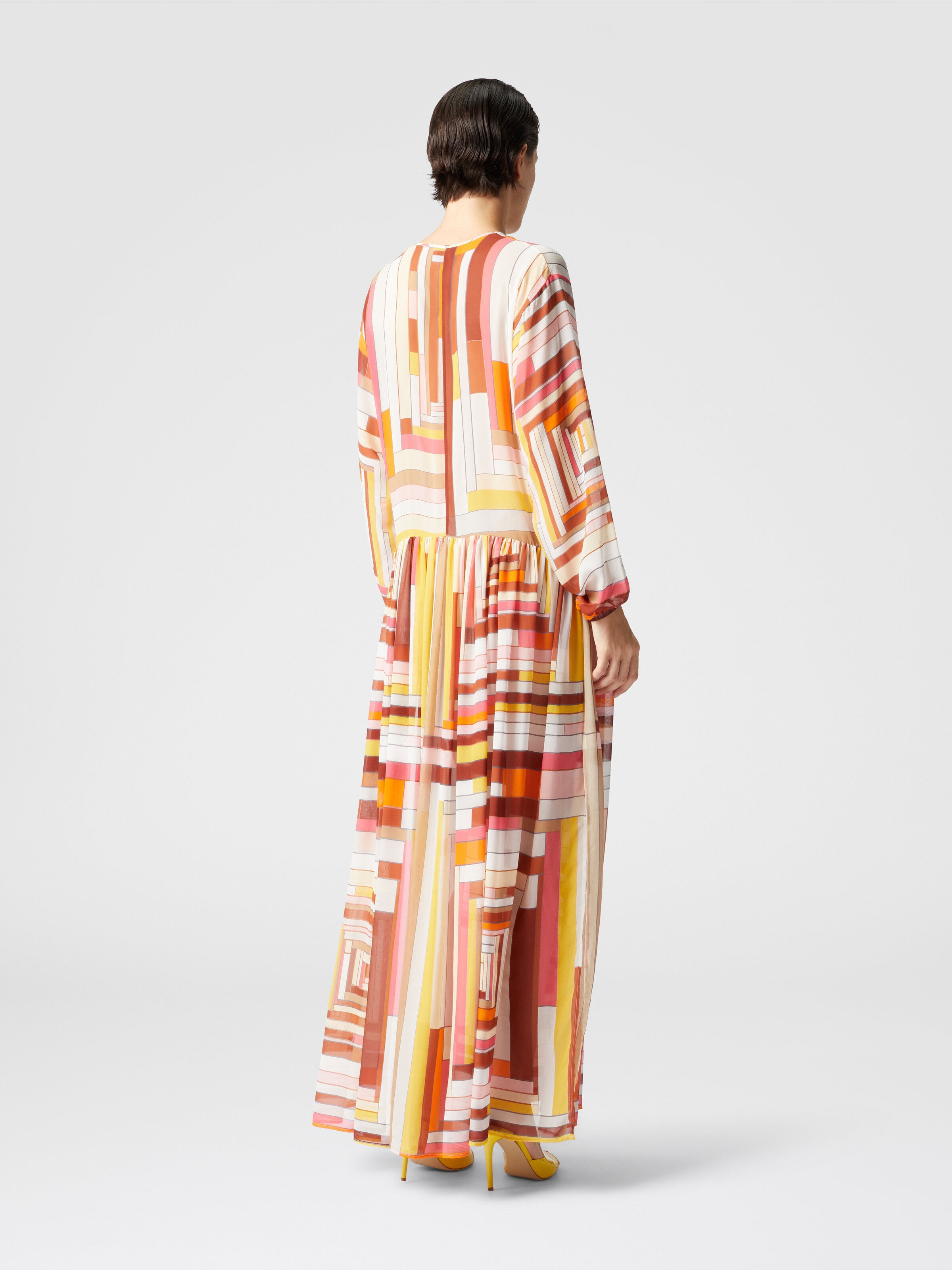Robe longue couvrante en soie imprimée à manches longues, Multicolore  - 2
