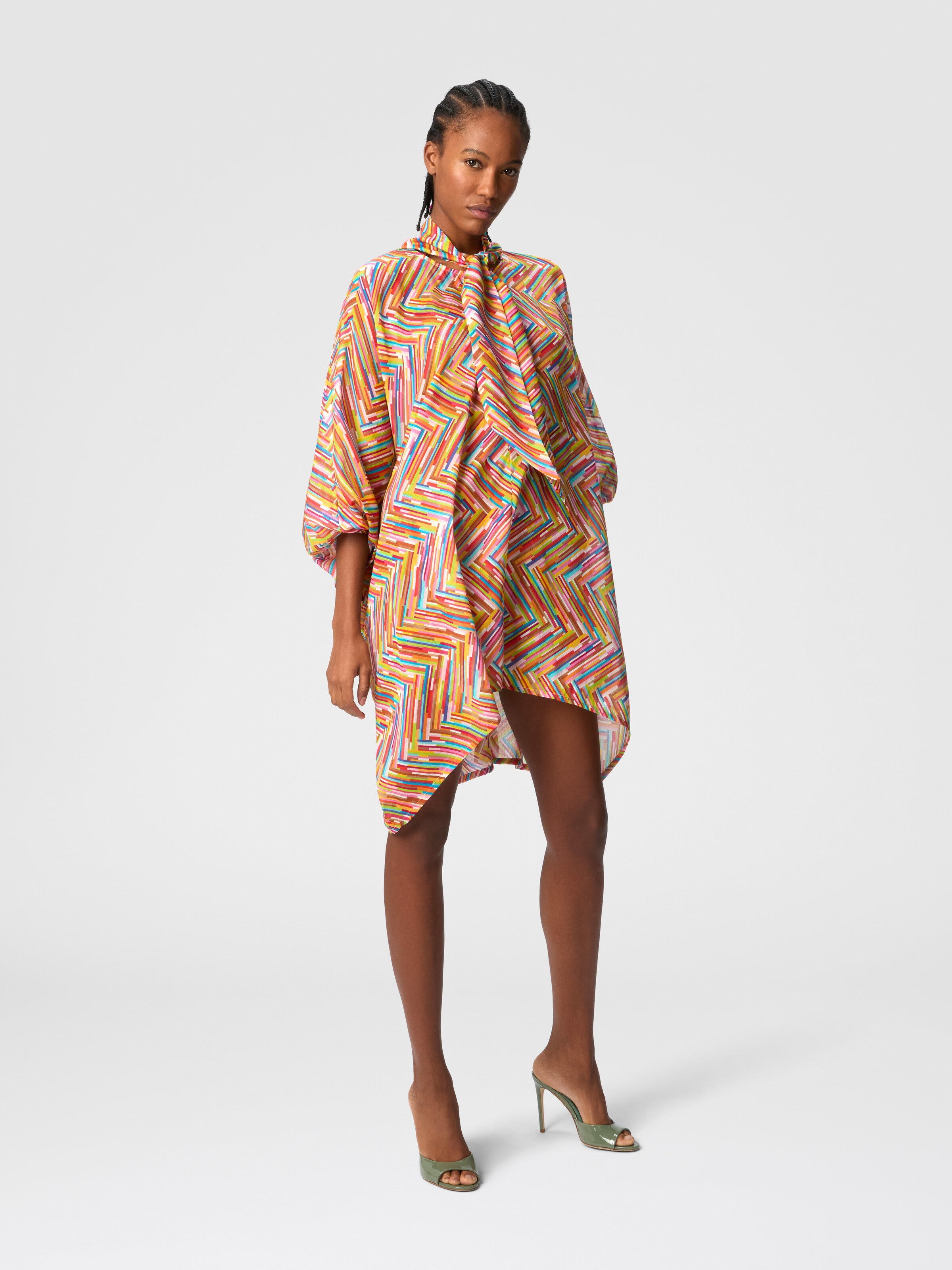 Blouse asymétrique en coton et soie mélangés imprimés, Multicolore  - 1