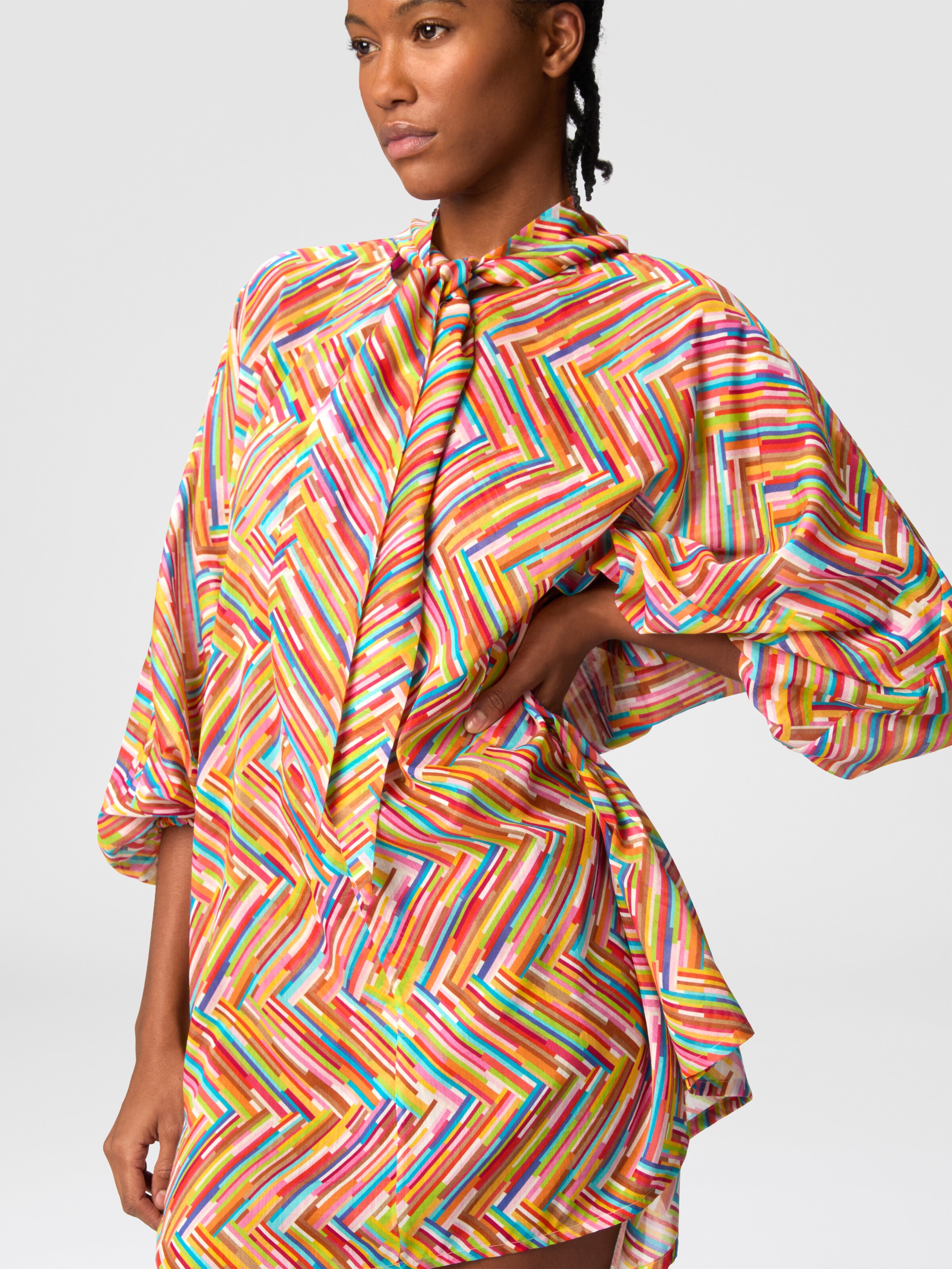 Blouse asymétrique en coton et soie mélangés imprimés, Multicolore  - 3