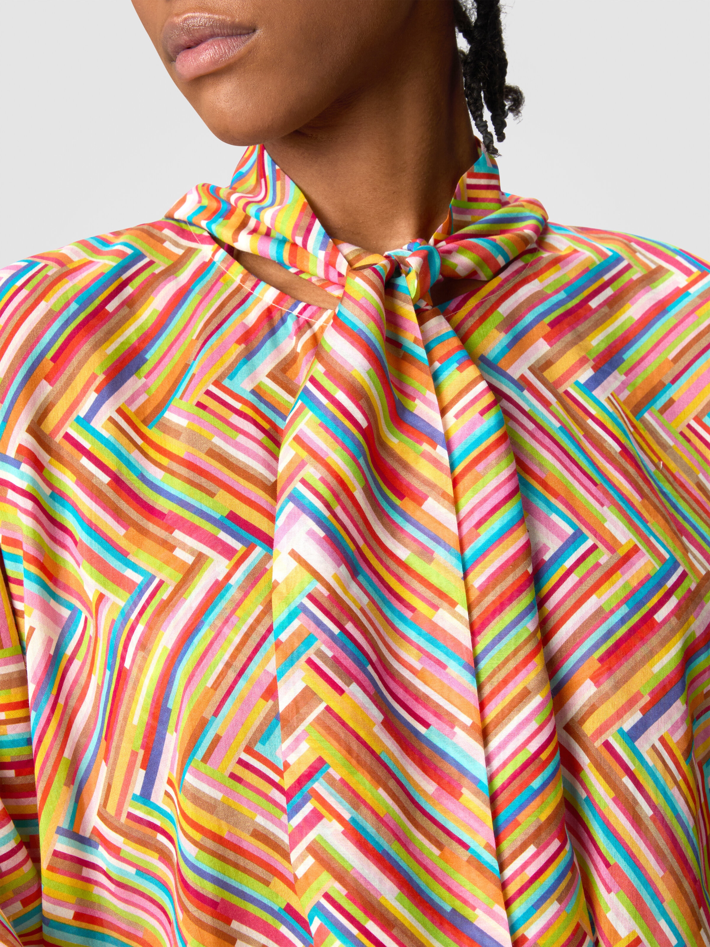 Blouse asymétrique en coton et soie mélangés imprimés, Multicolore  - 4