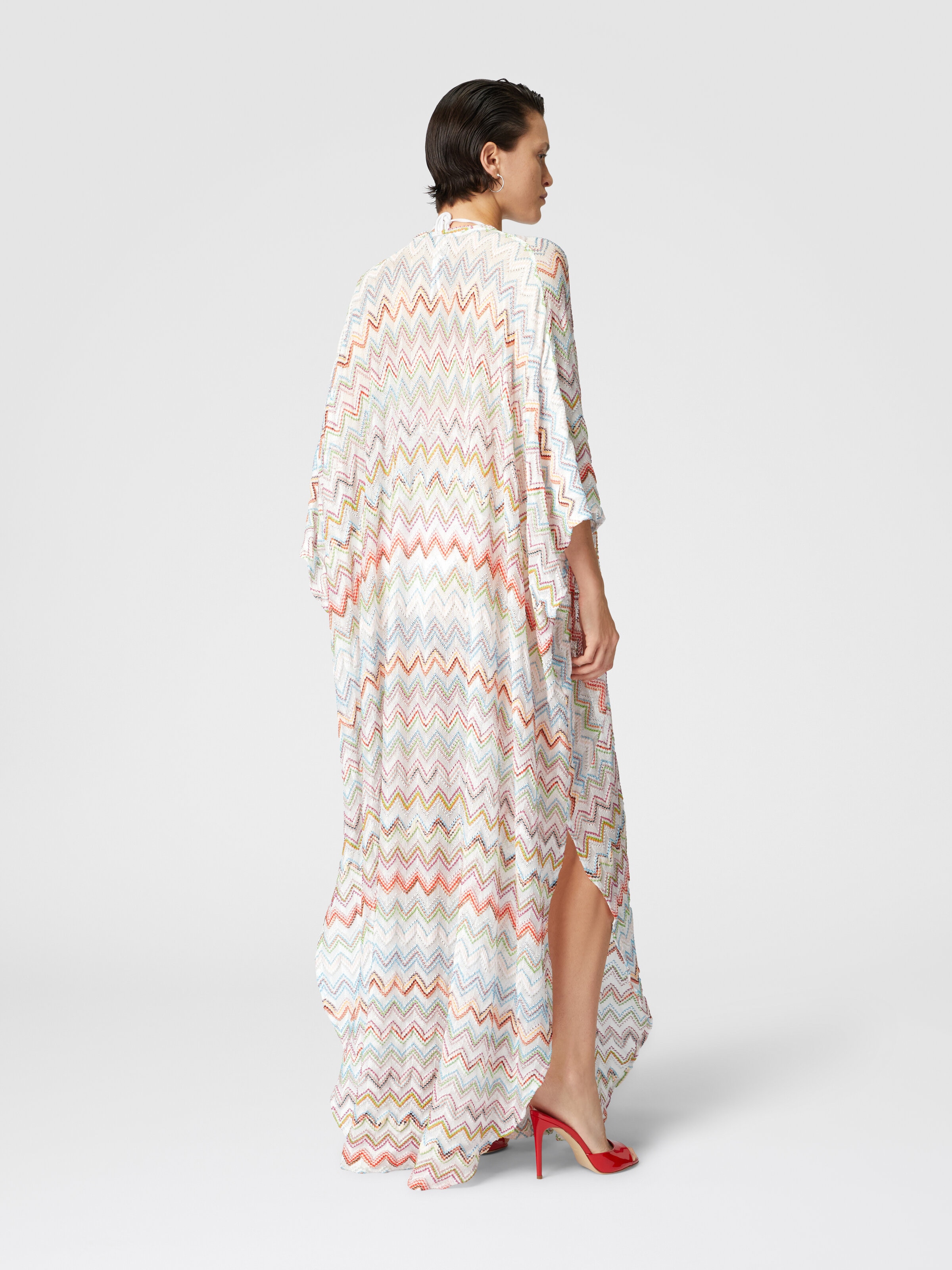 Long kaftan with 3D zig zag lamé and batwing sleeves, Multicoloured  - 2