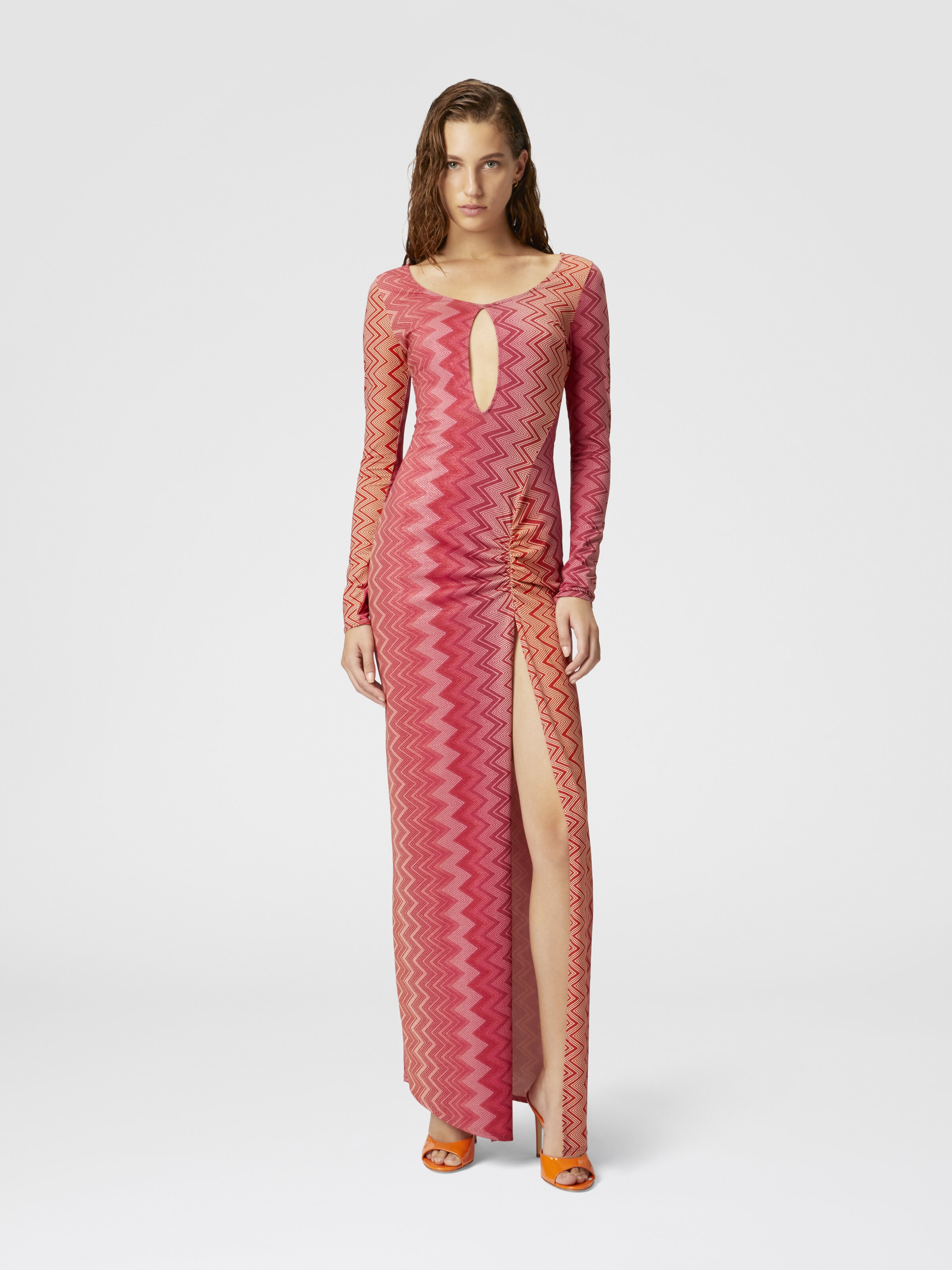 Cover up dress in stretch nylon zig zag lamé, Red  - 1