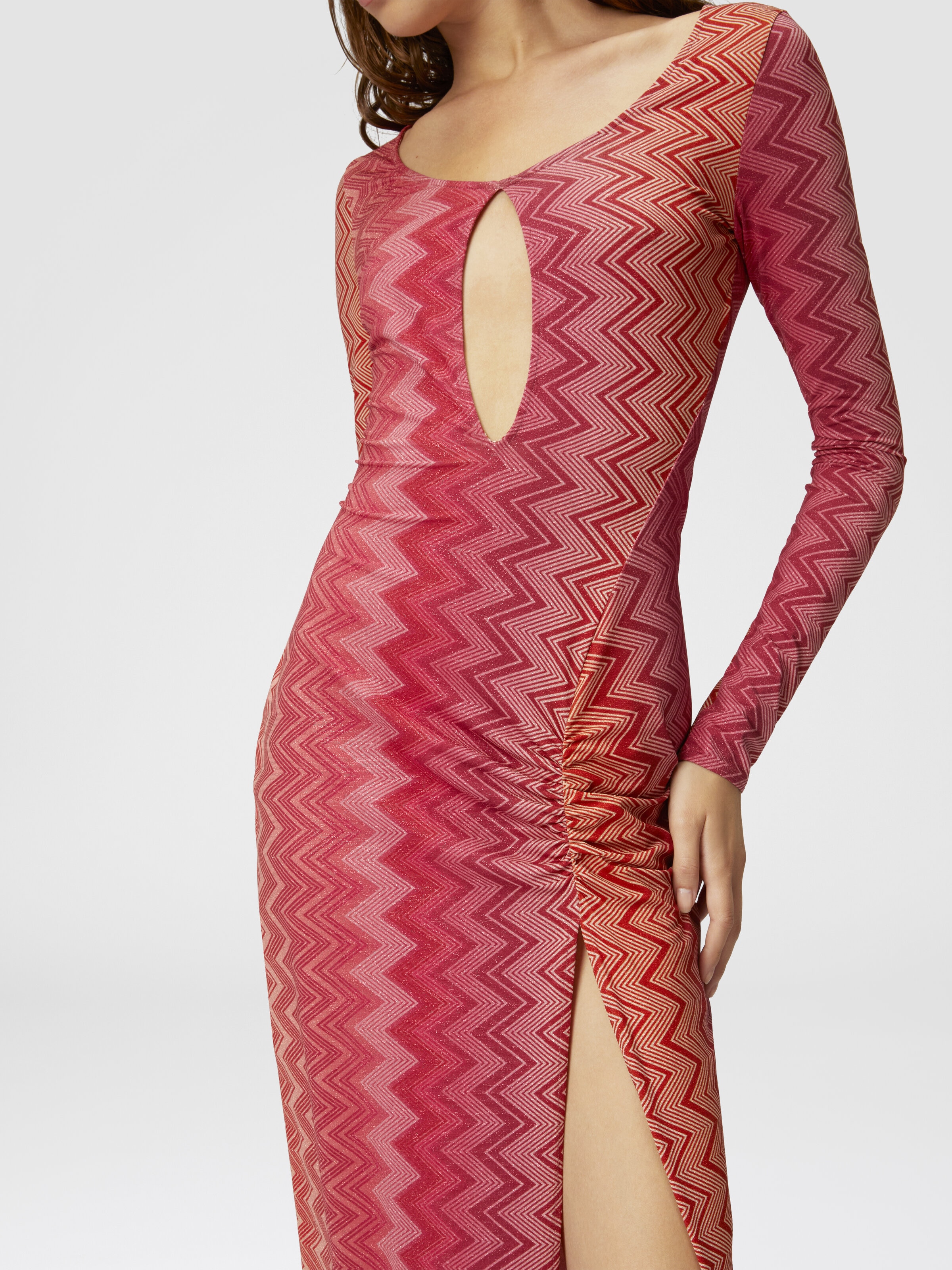 Cover up dress in stretch nylon zig zag lamé, Red  - 4