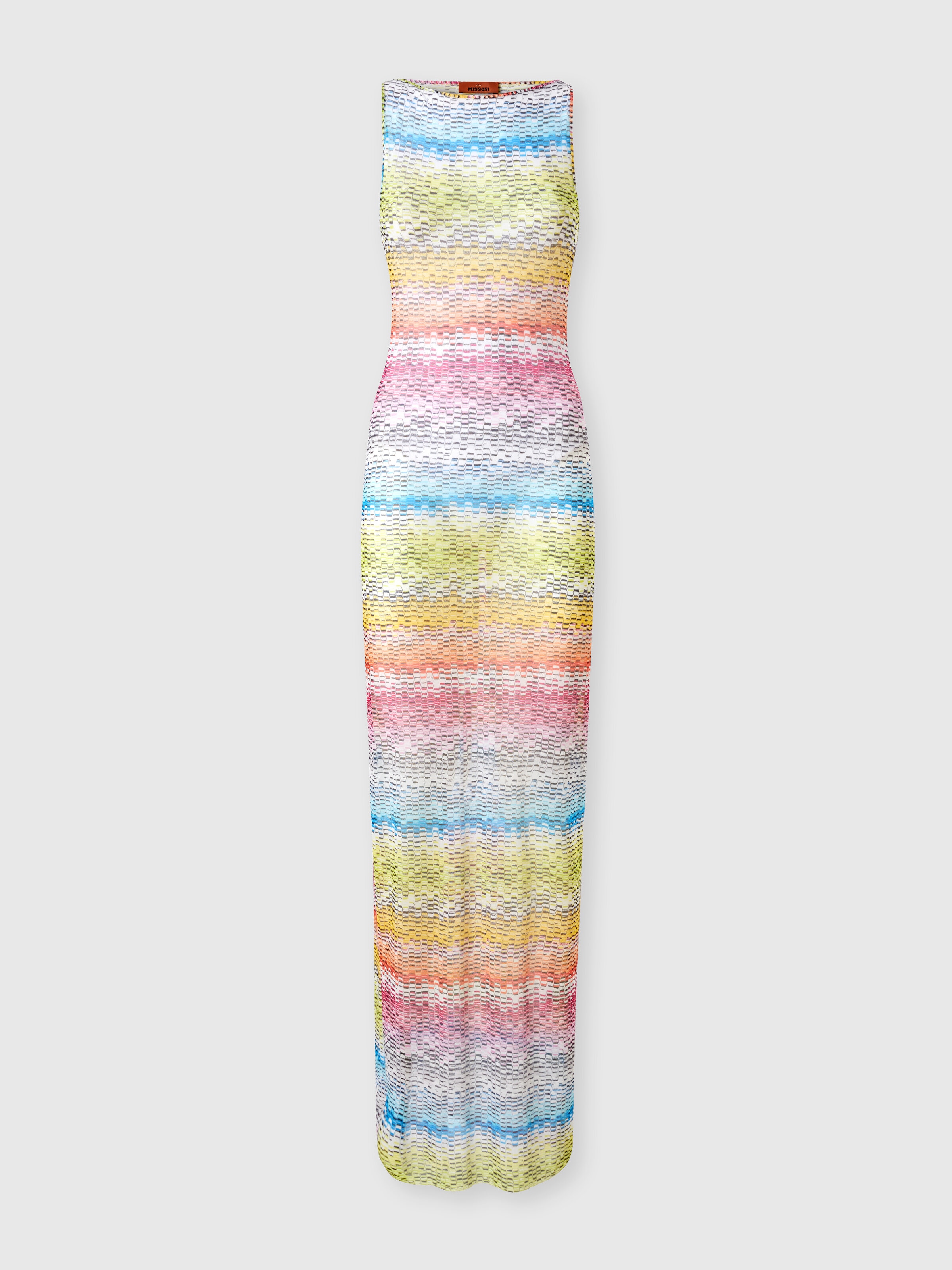 Vestido largo sin mangas en tul estampado, Multicolor  - 0