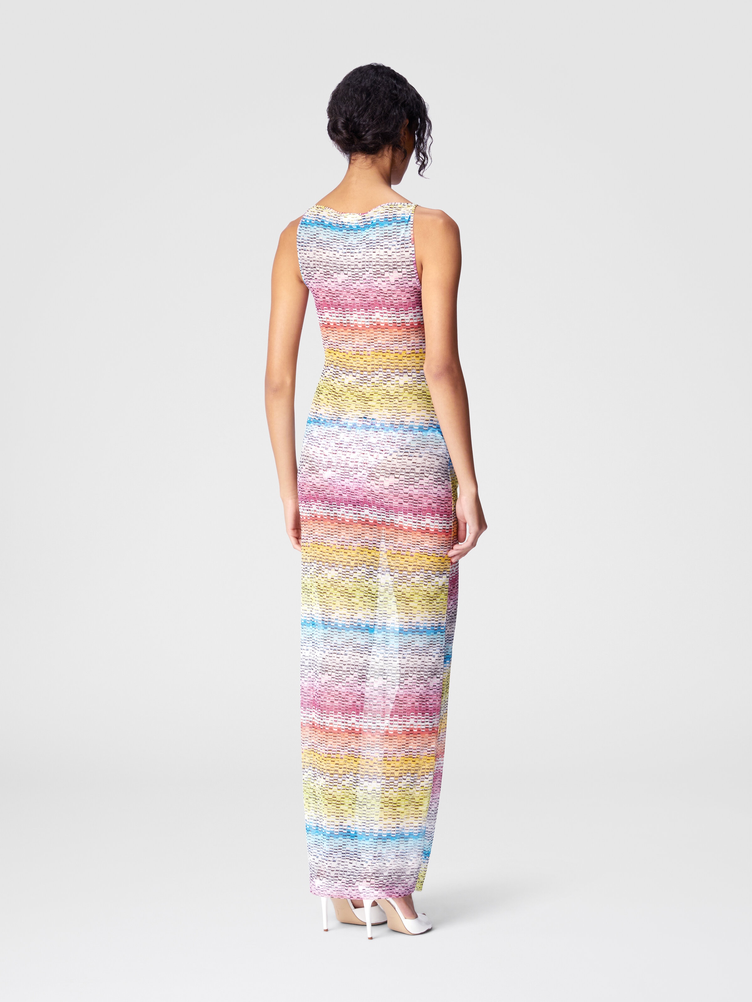 Vestido largo sin mangas en tul estampado, Multicolor  - 2