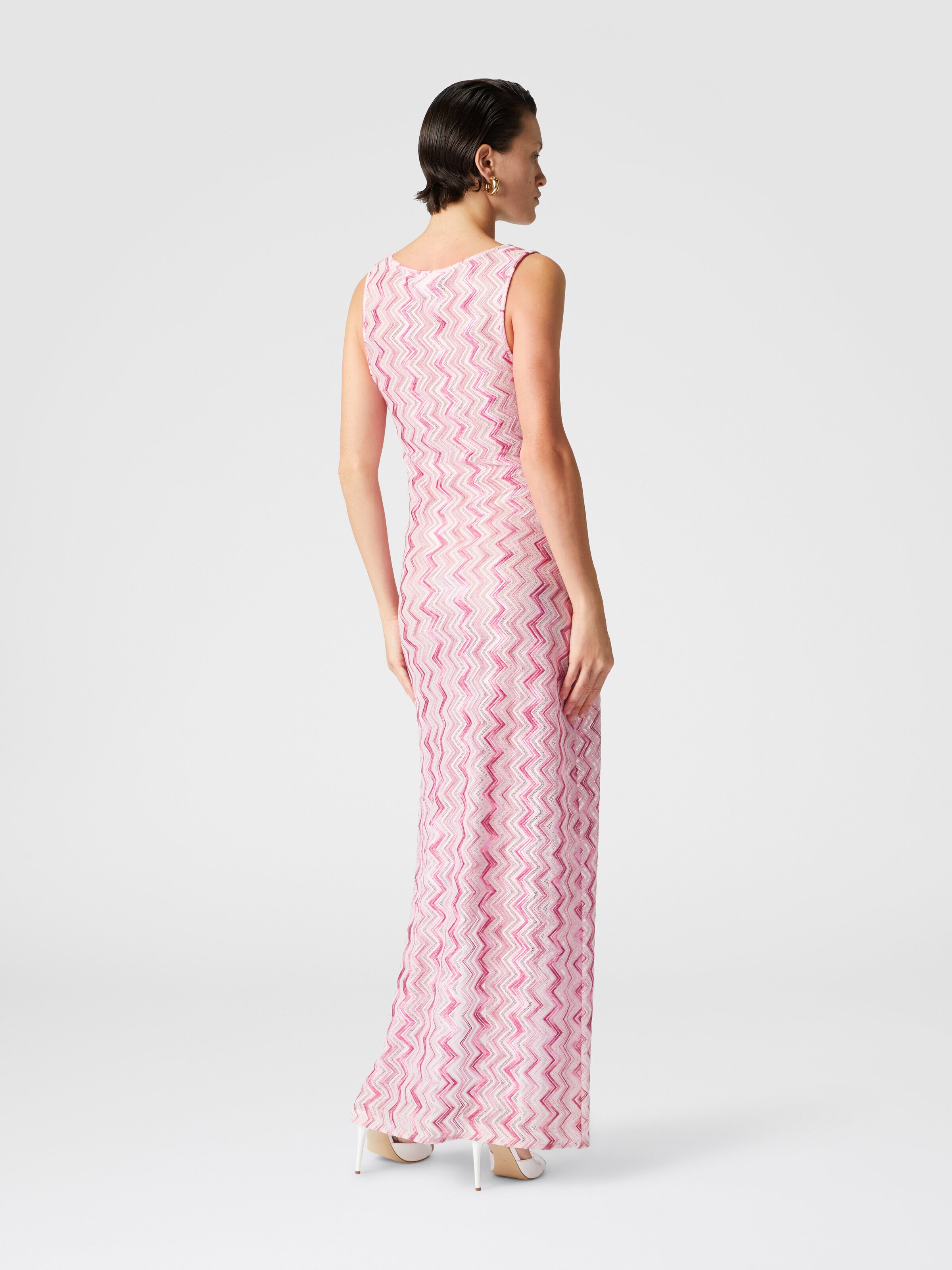 Long cover-up dress in slub zigzag viscose blend, White &  Pink  - 2