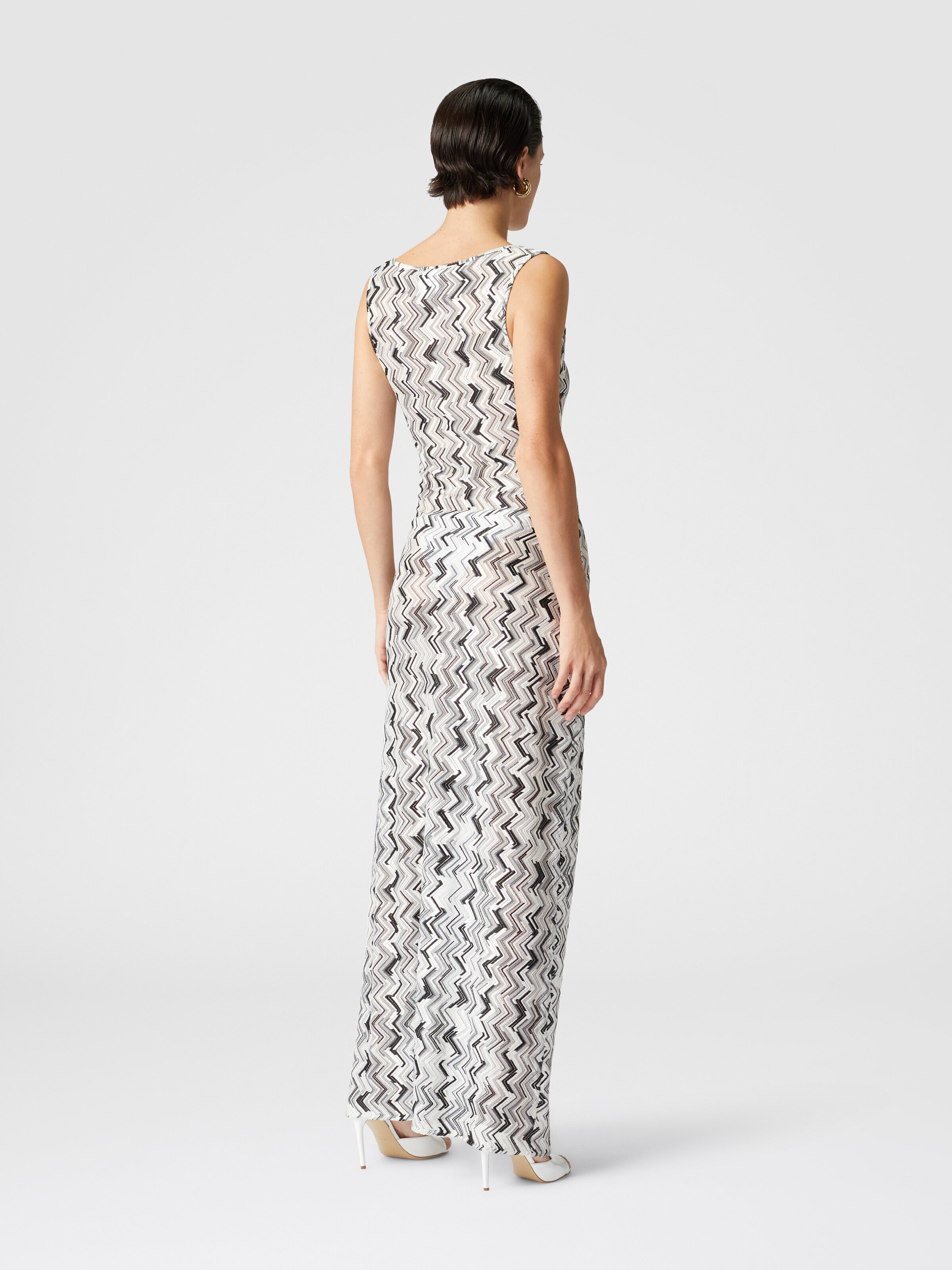 Long cover-up dress in slub zigzag viscose blend, Black - 2
