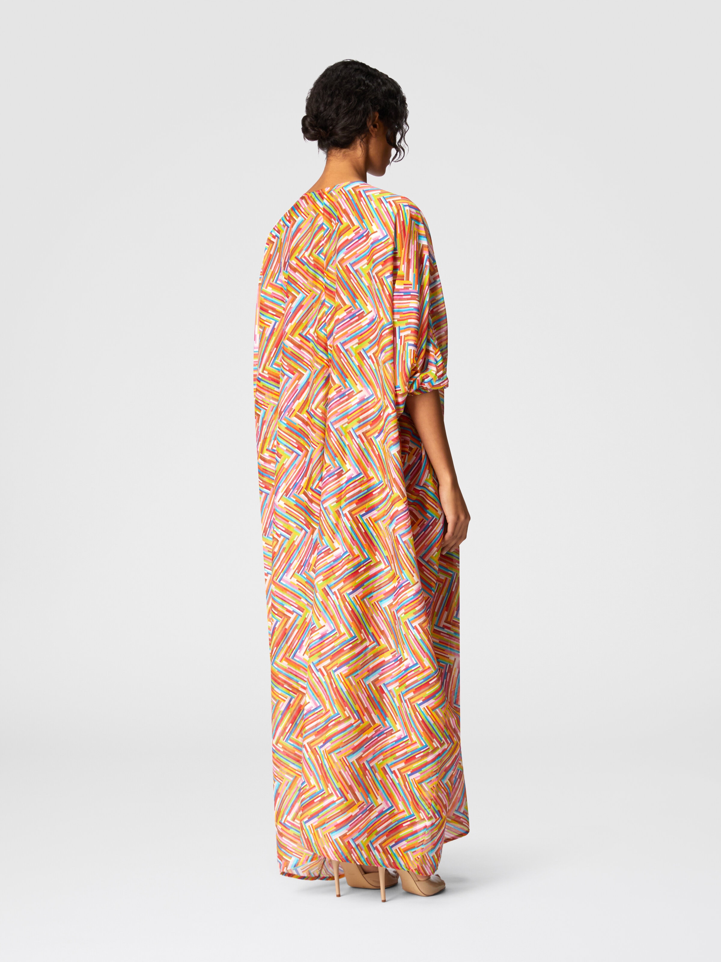 Caftan long en coton et soie mélangés imprimés, Multicolore  - 2