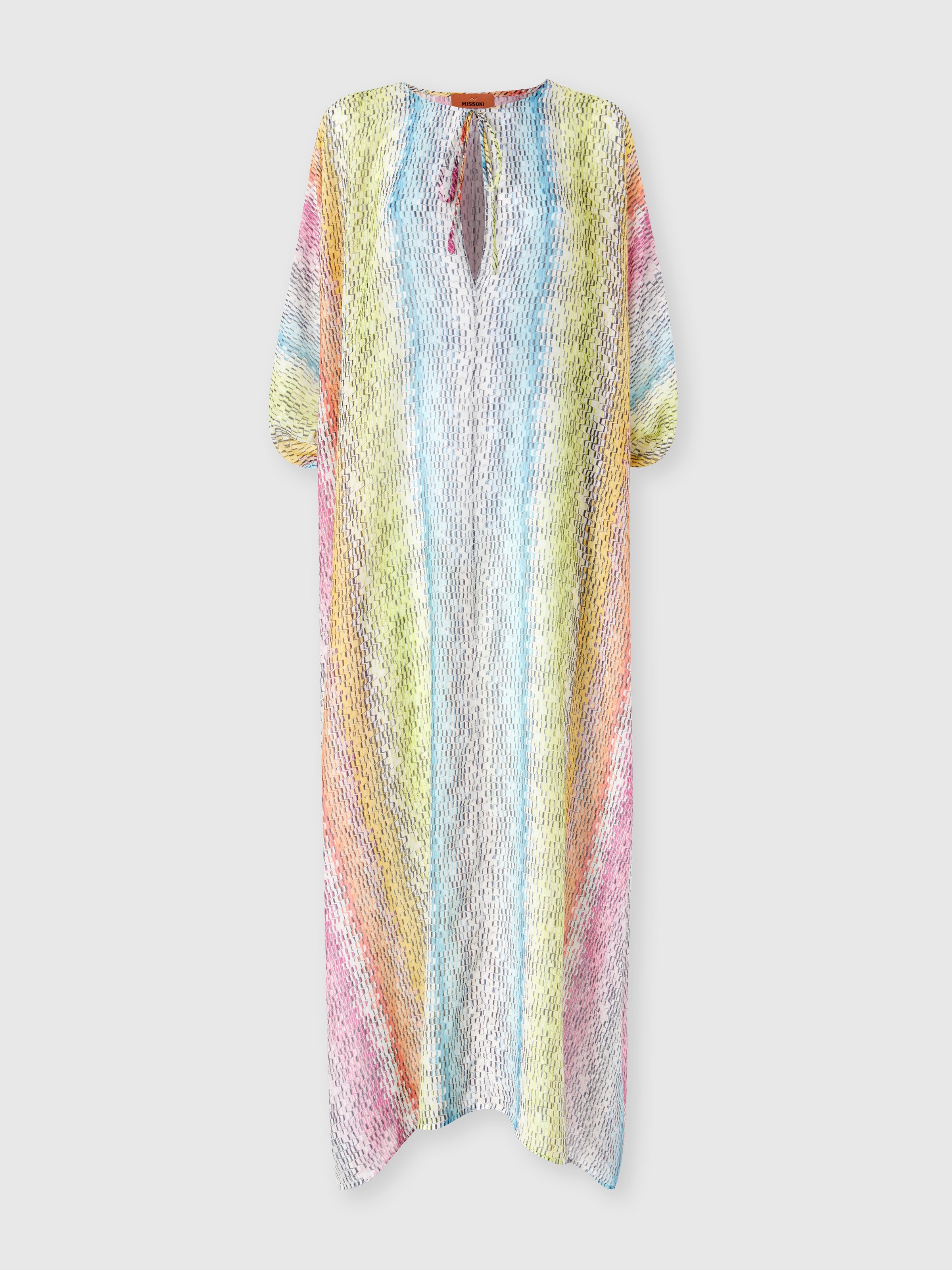 Long kaftan in printed cotton and silk blend, Multicoloured  - 0