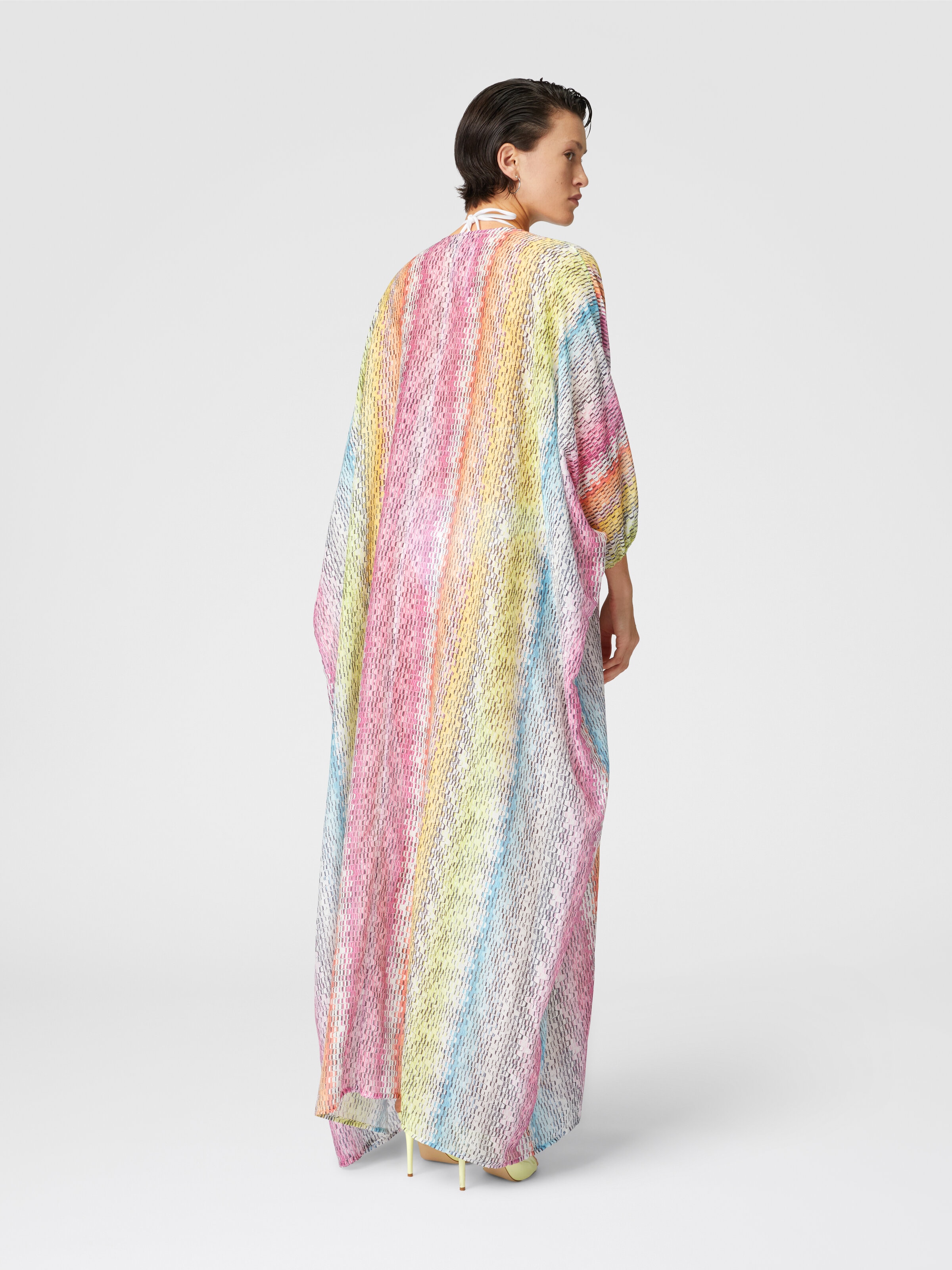 Long kaftan in printed cotton and silk blend, Multicoloured  - 2