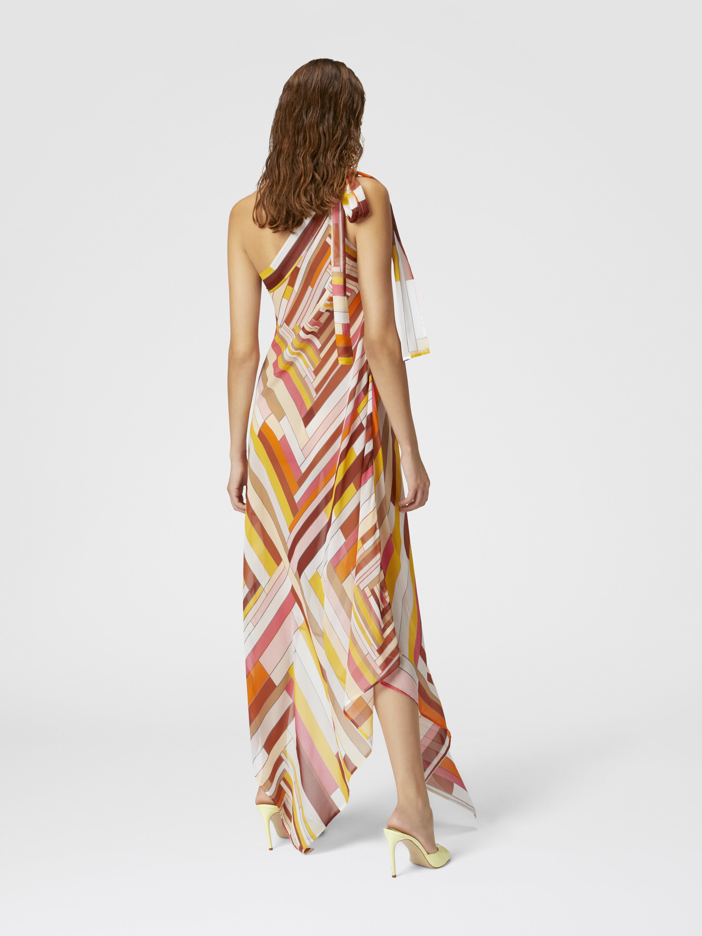 Robe couvrante asymétrique en soie imprimée avec bas foulard, Multicolore  - 2