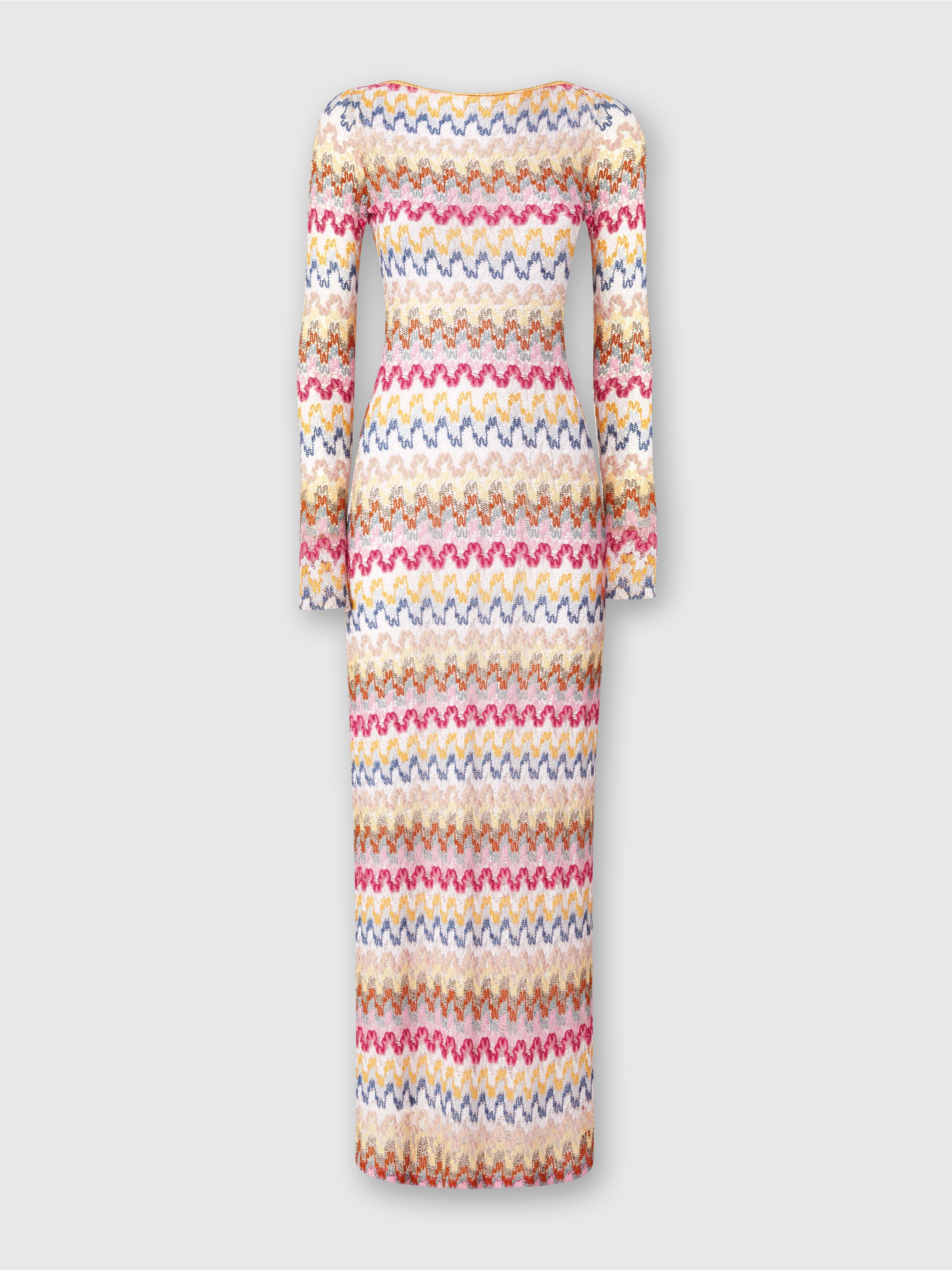 Langes Kleid aus Lamé-Viskose-Spitze mit offenem Rücken, Mehrfarbig  - 0