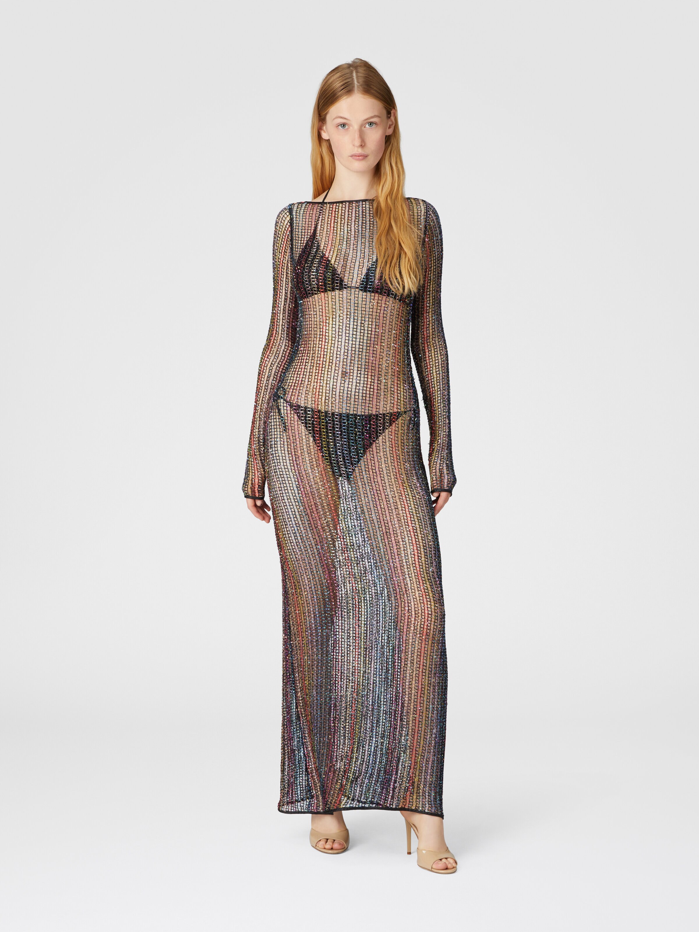 Long cover-up in mesh with open back, Multicoloured  - 1