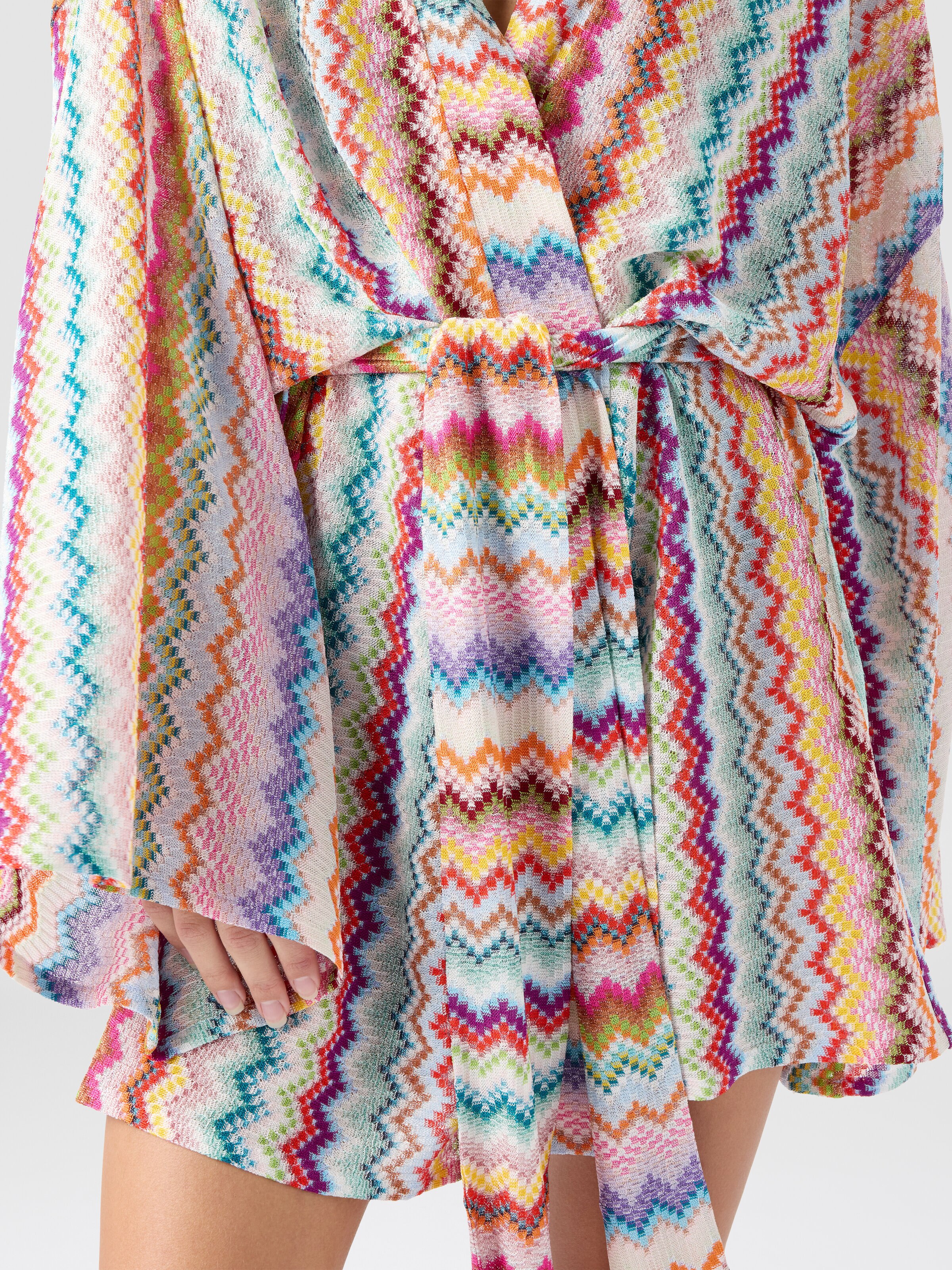 Kimono court de plage en viscose lamé à motif zigzag effet pixel, Multicolore  - 4