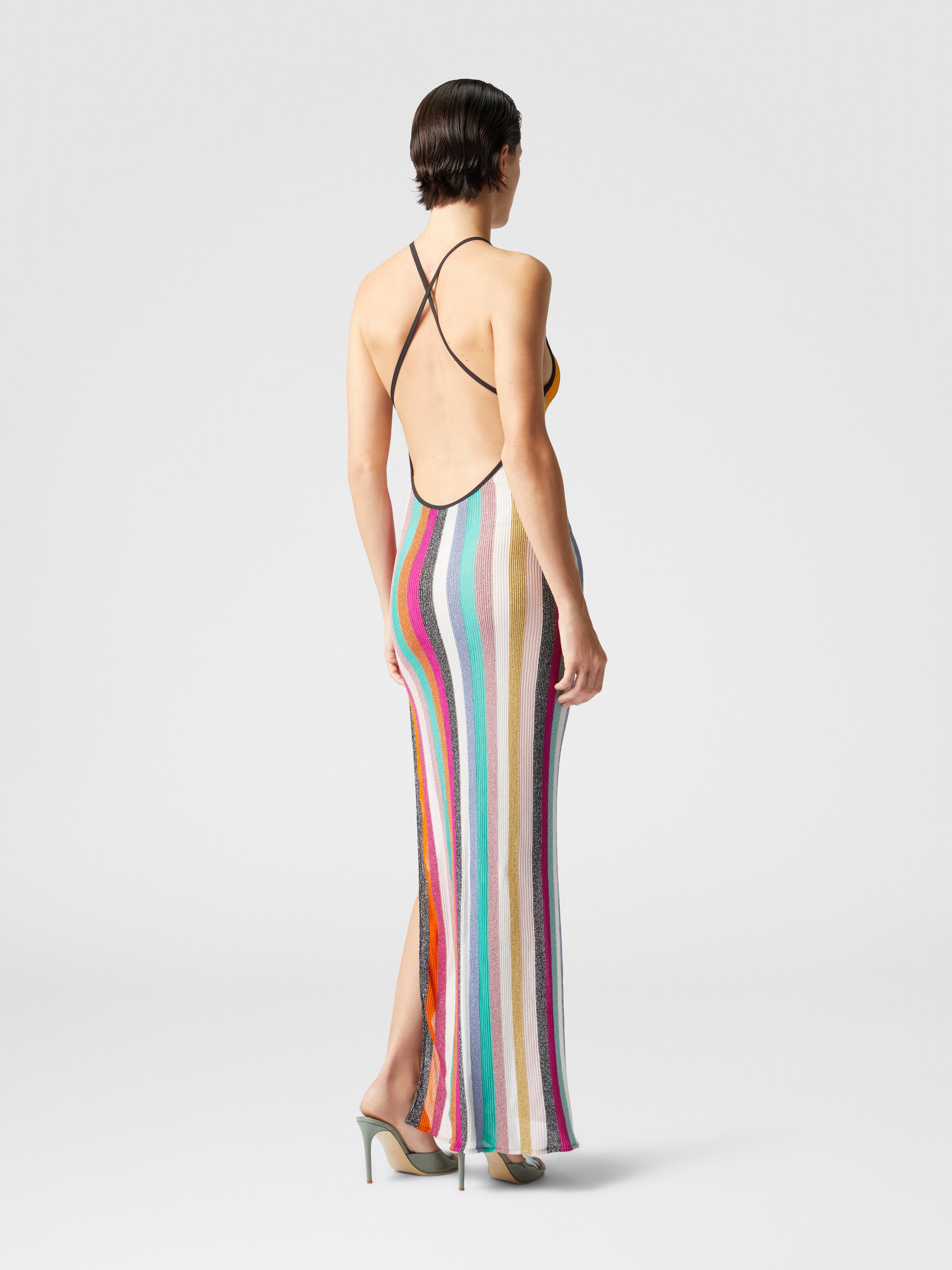 Long dress in striped ribbed knit lamé, Multicoloured  - 2