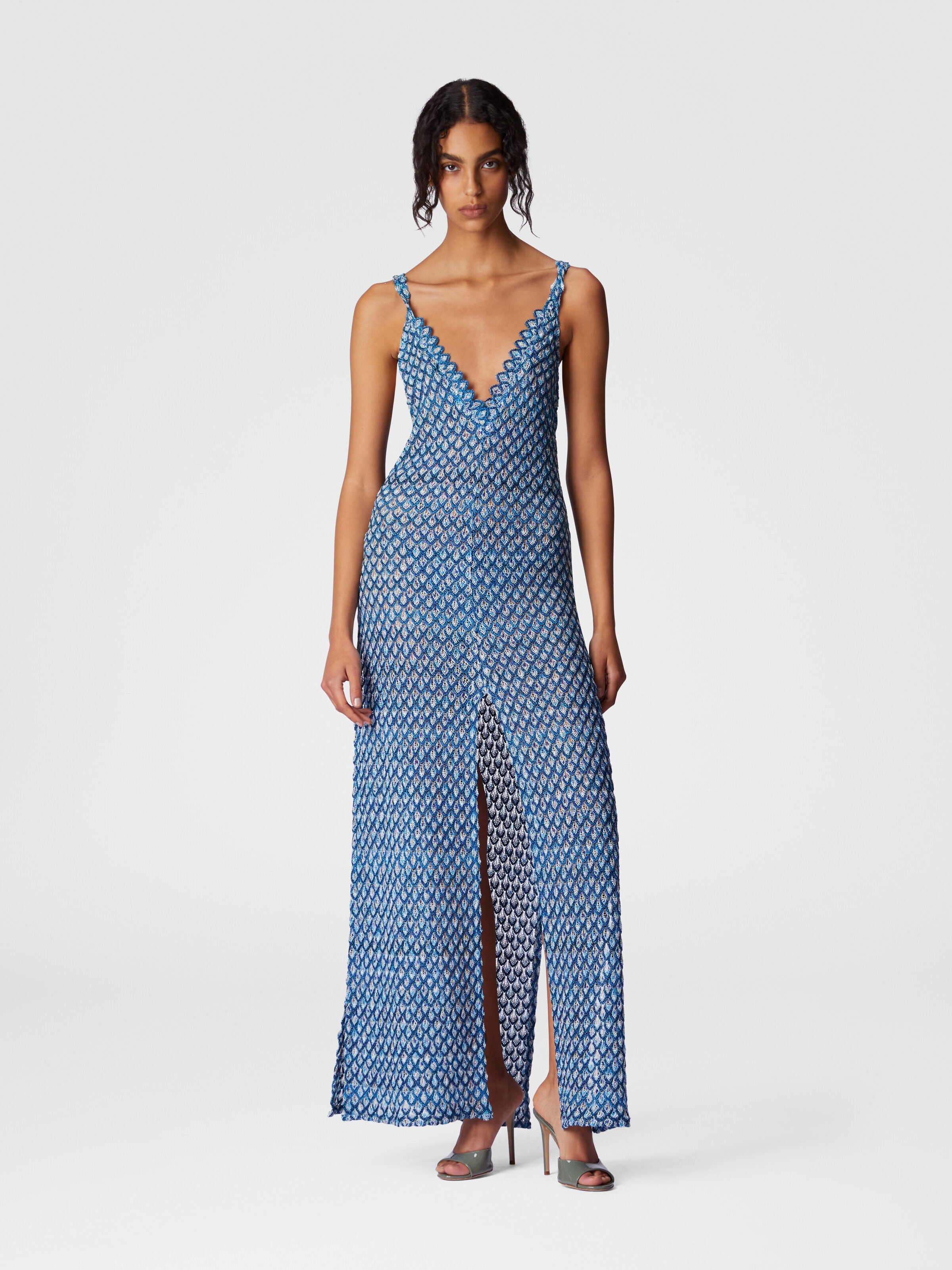 Cover-up dress in viscose lamé shell motif with slit, Multicoloured  - 1
