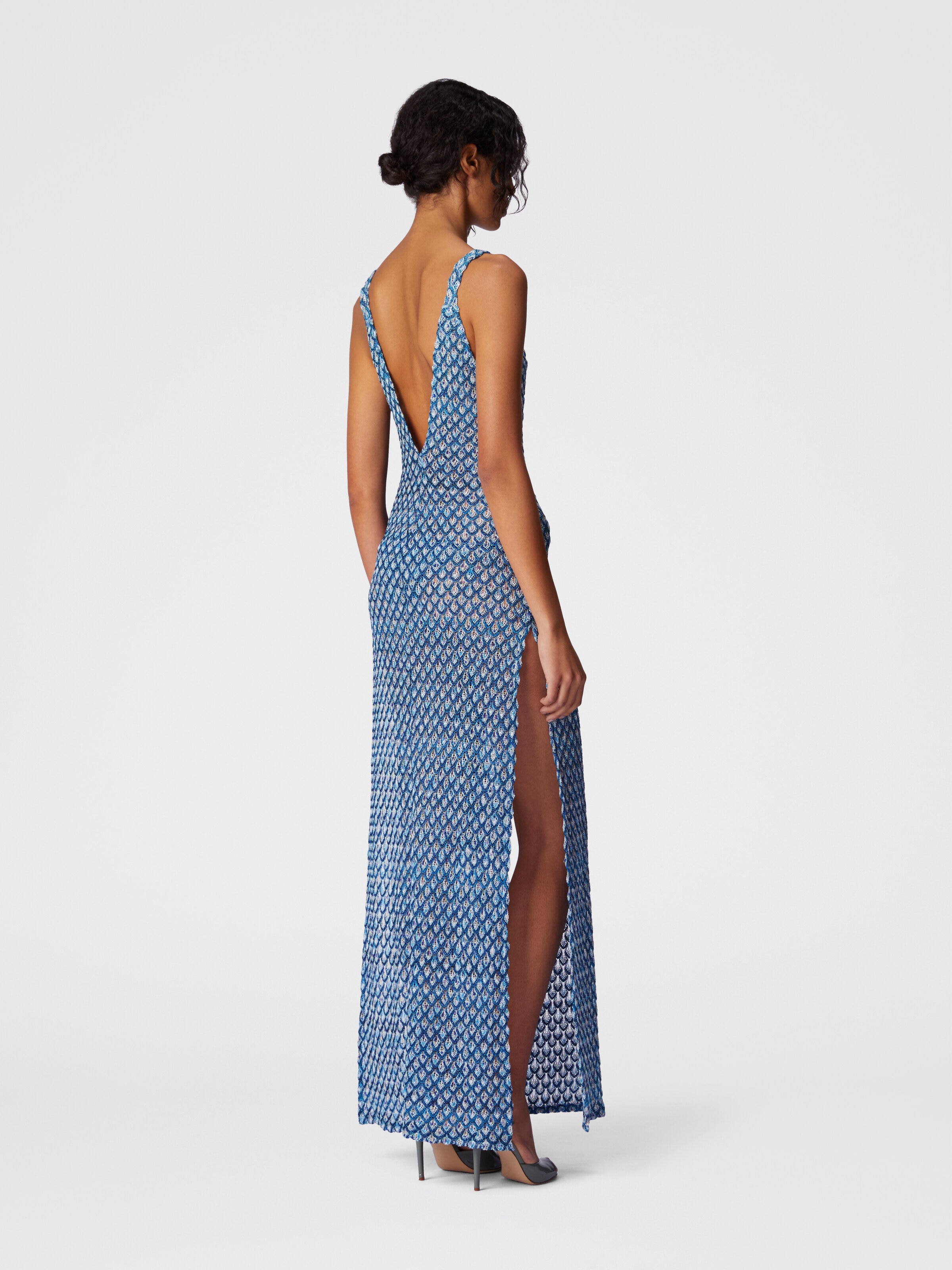 Cover-up dress in viscose lamé shell motif with slit, Multicoloured  - 2