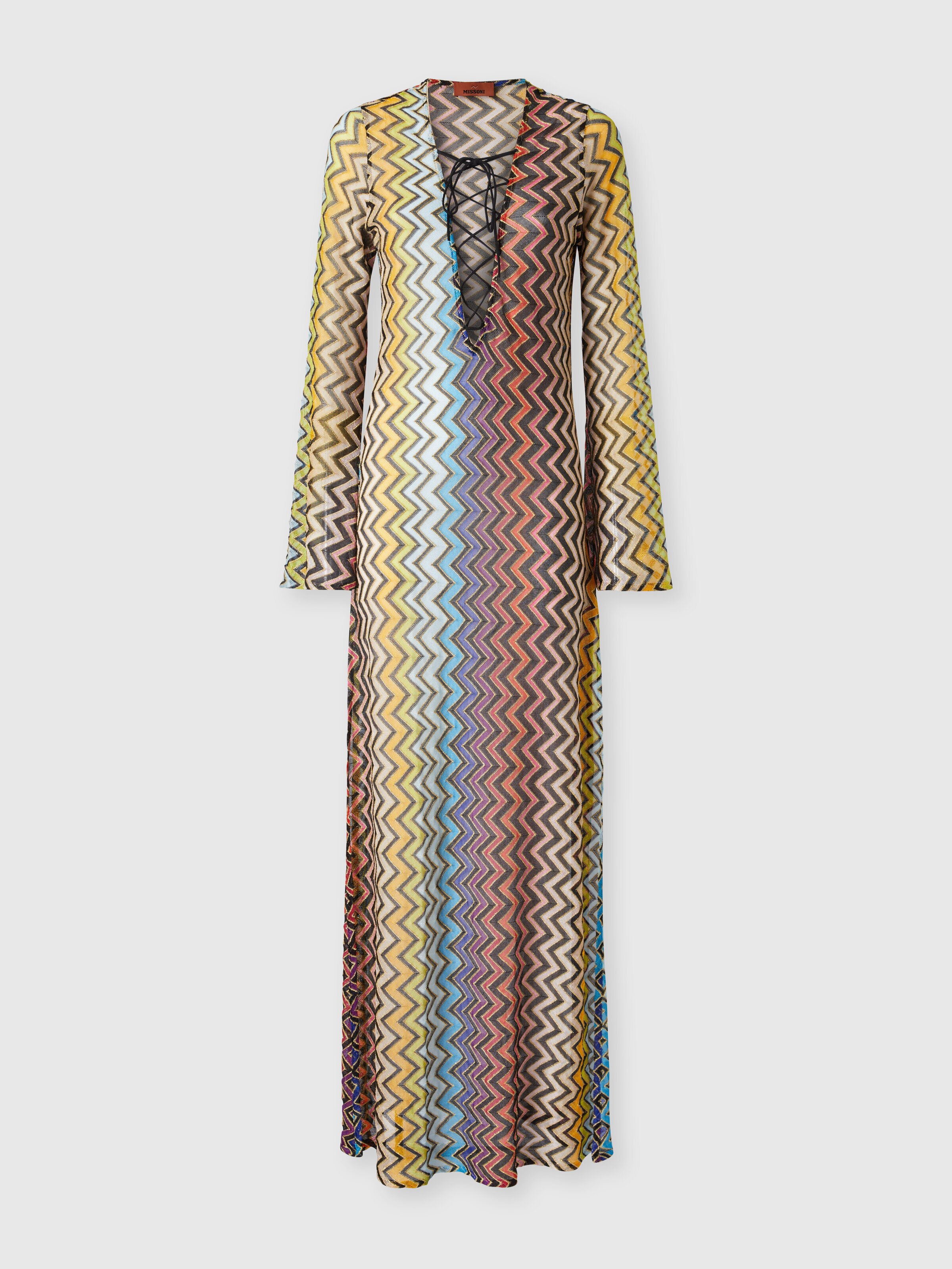 Long caftan with zig zag pattern, Multicoloured  - 0