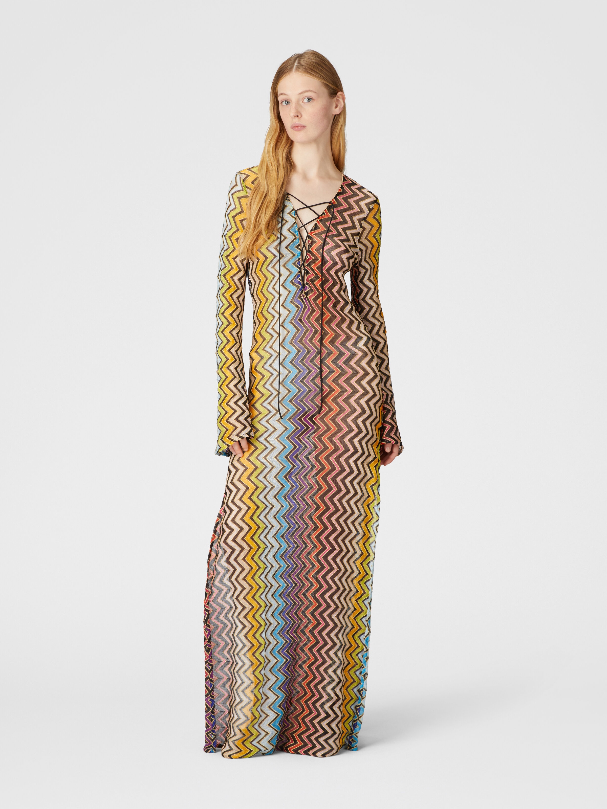 Long caftan with zig zag pattern, Multicoloured  - 1