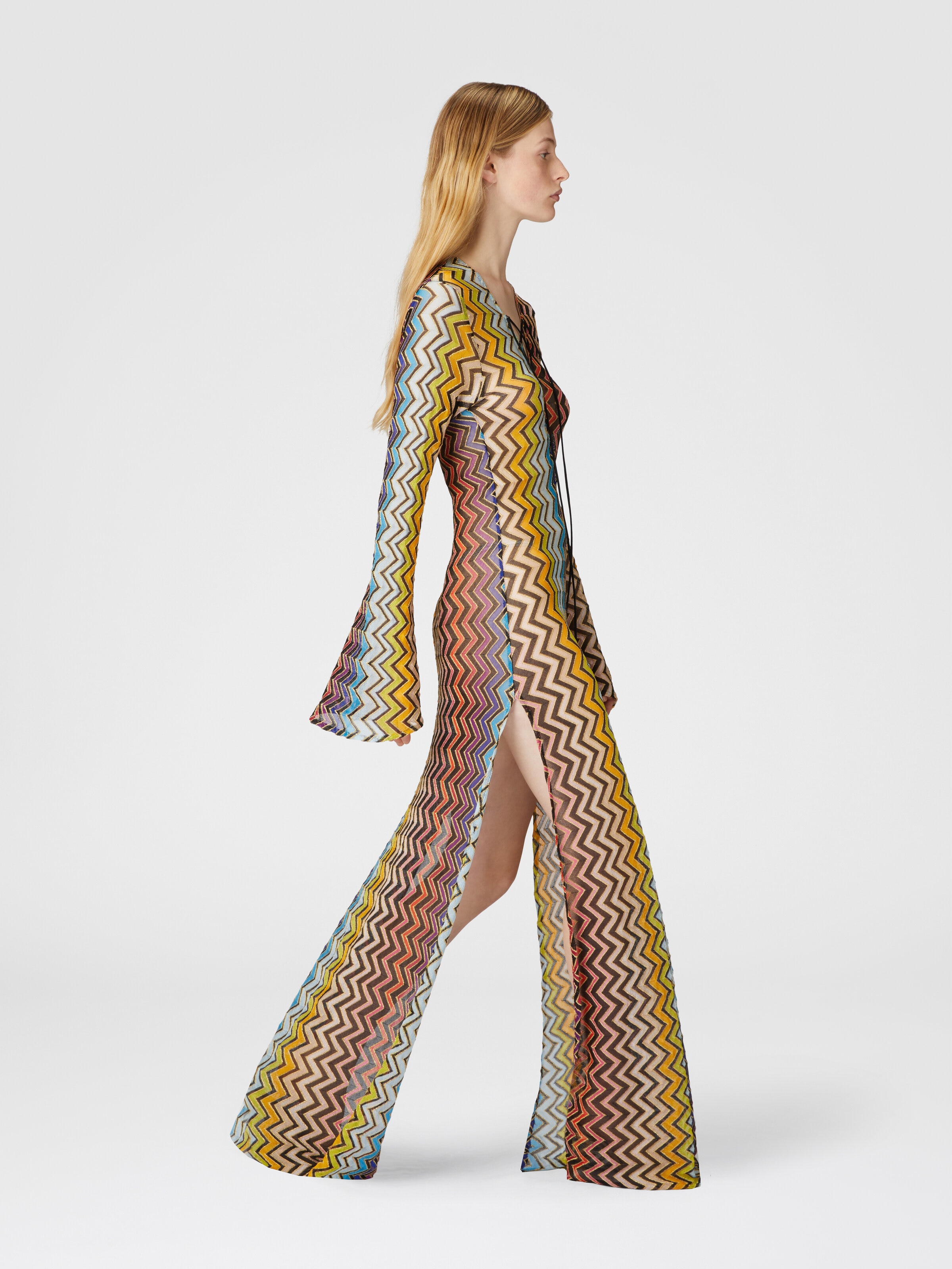 Long caftan with zig zag pattern, Multicoloured  - 3