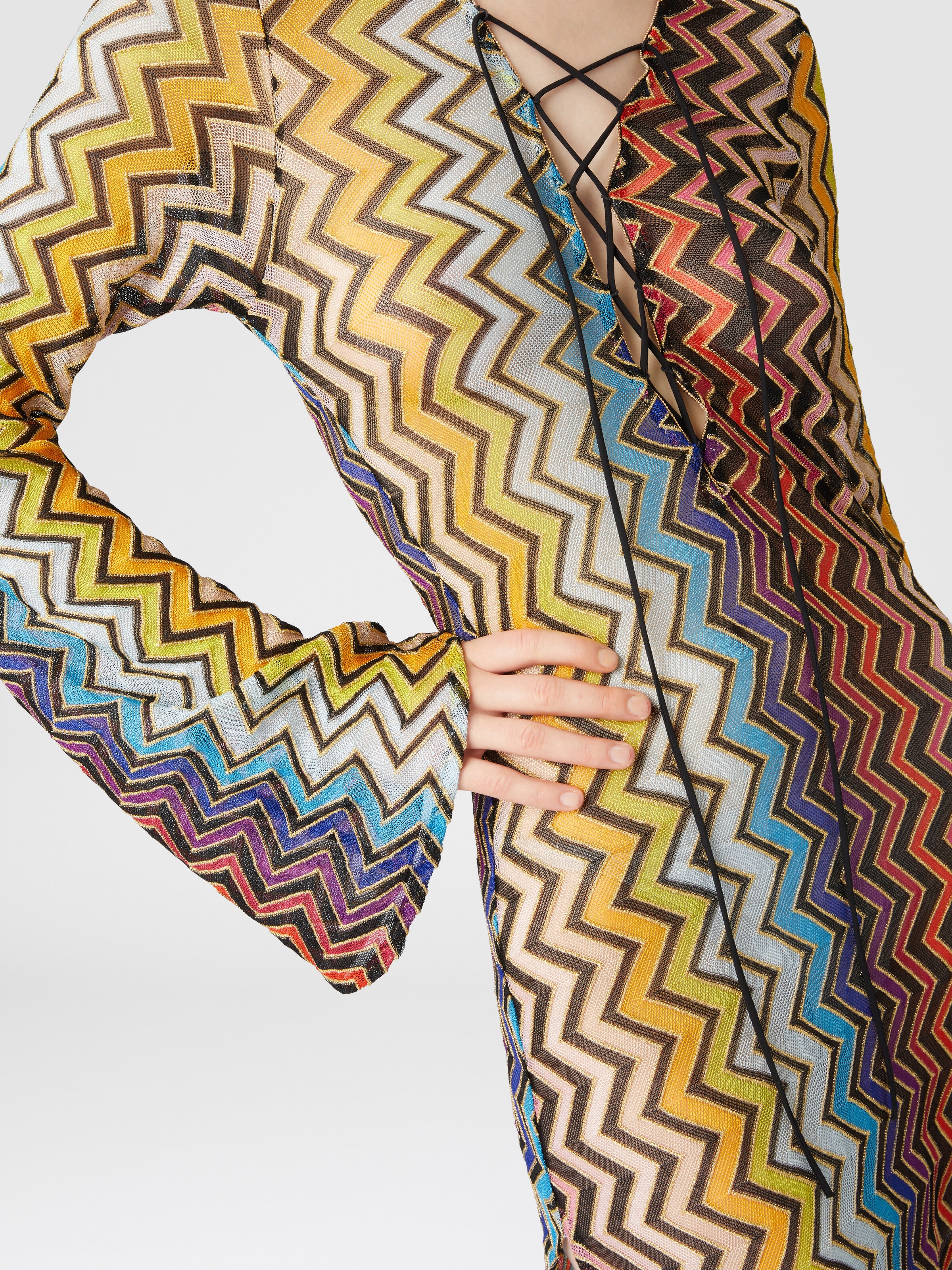 Long caftan with zig zag pattern, Multicoloured  - 4