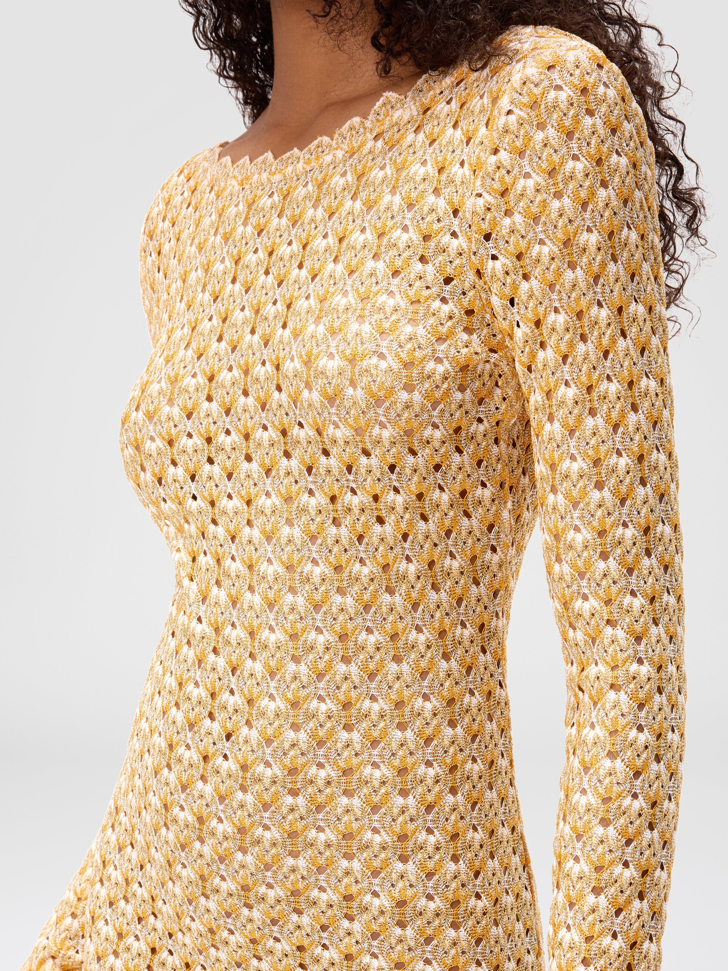 Short lace long sleeve cover-up, Beige - 4