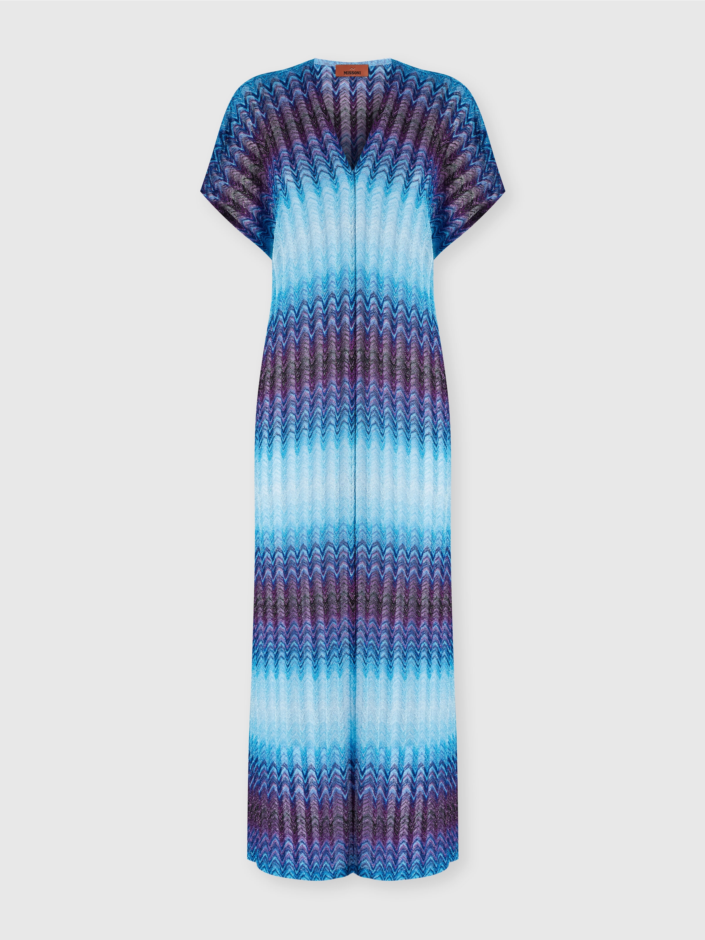 Long cover-up with V-neck, Blue - 0