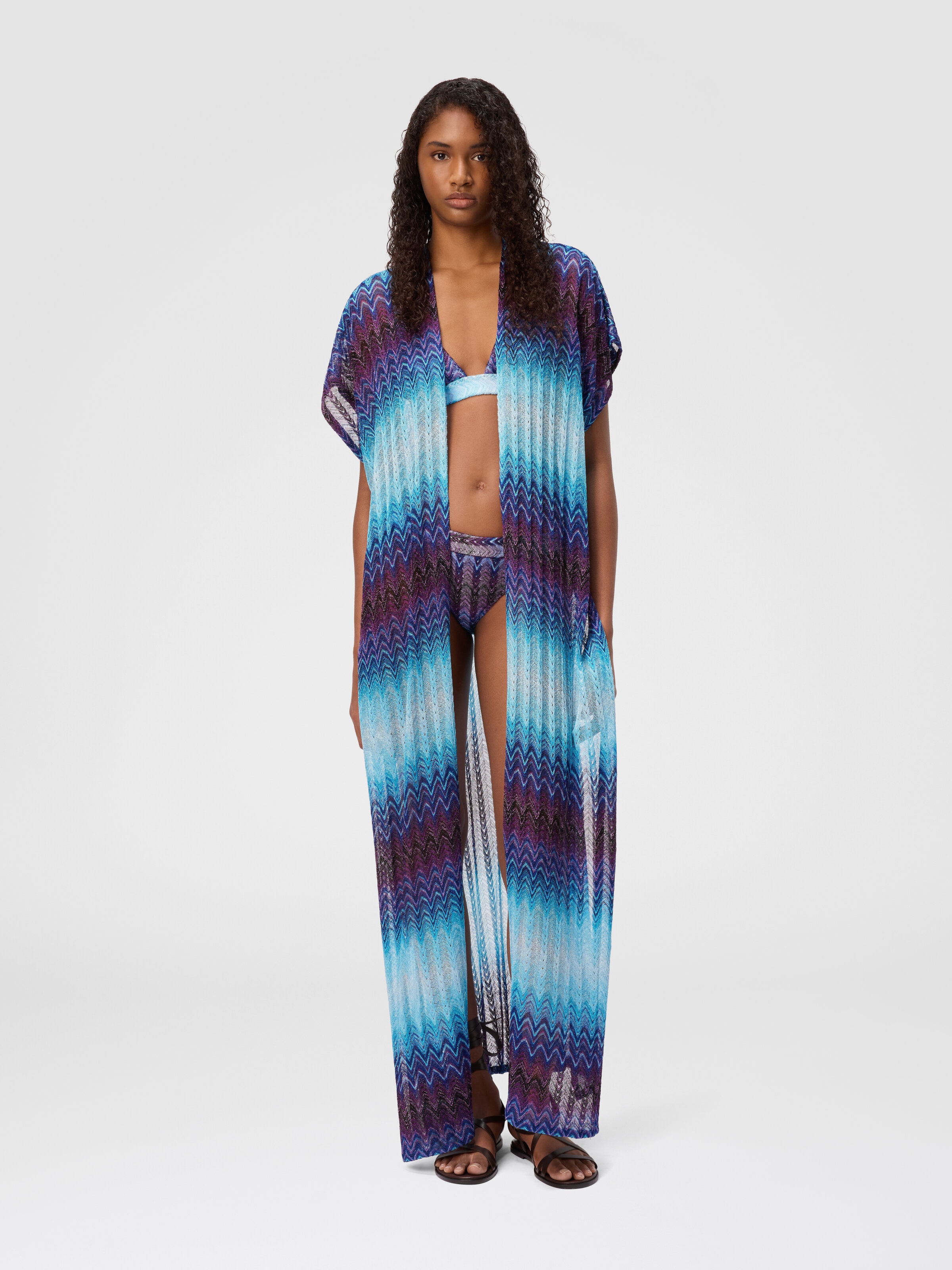 Long cover-up with V-neck, Blue - 1