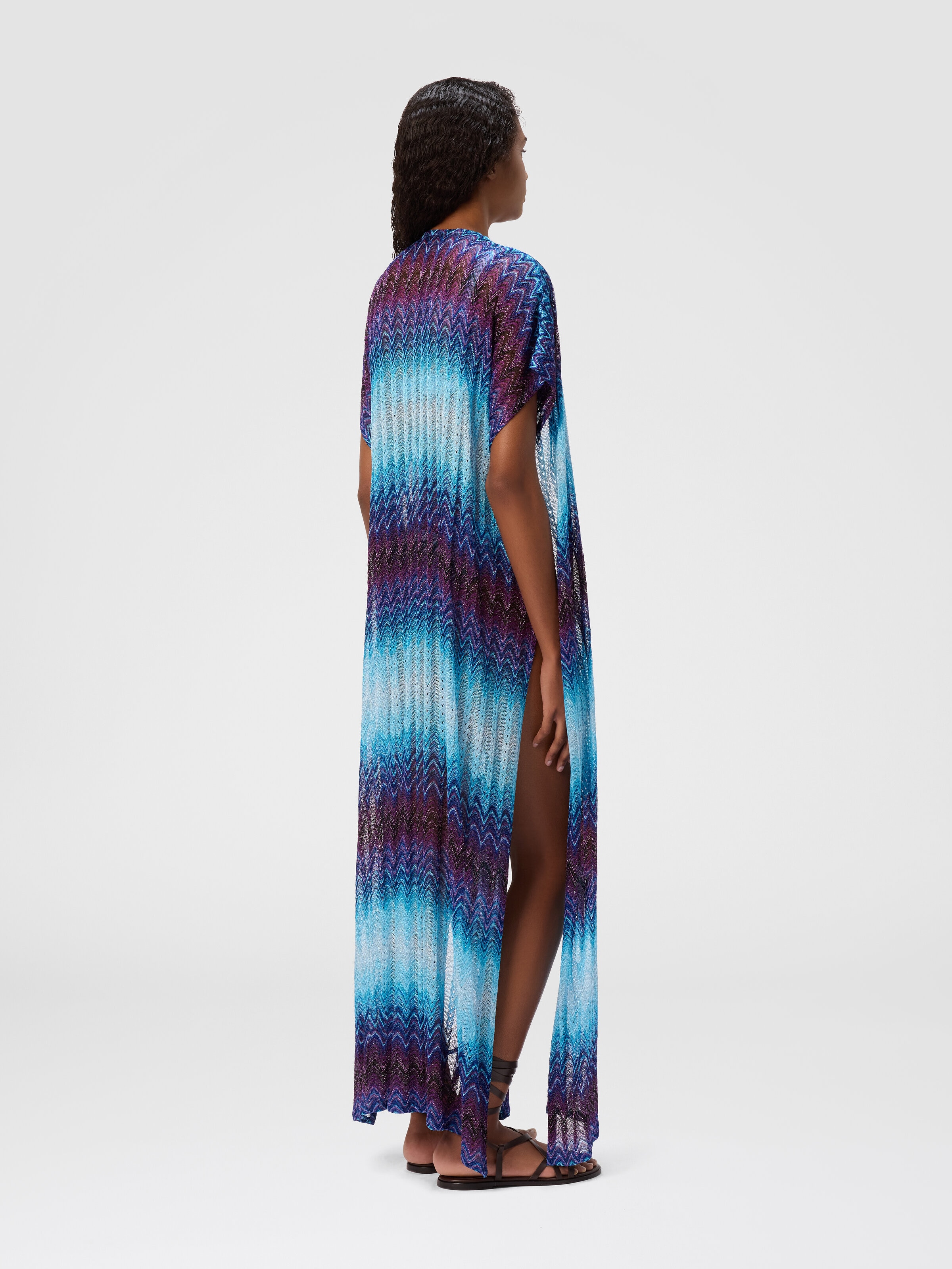 Long cover-up with V-neck, Blue - 2