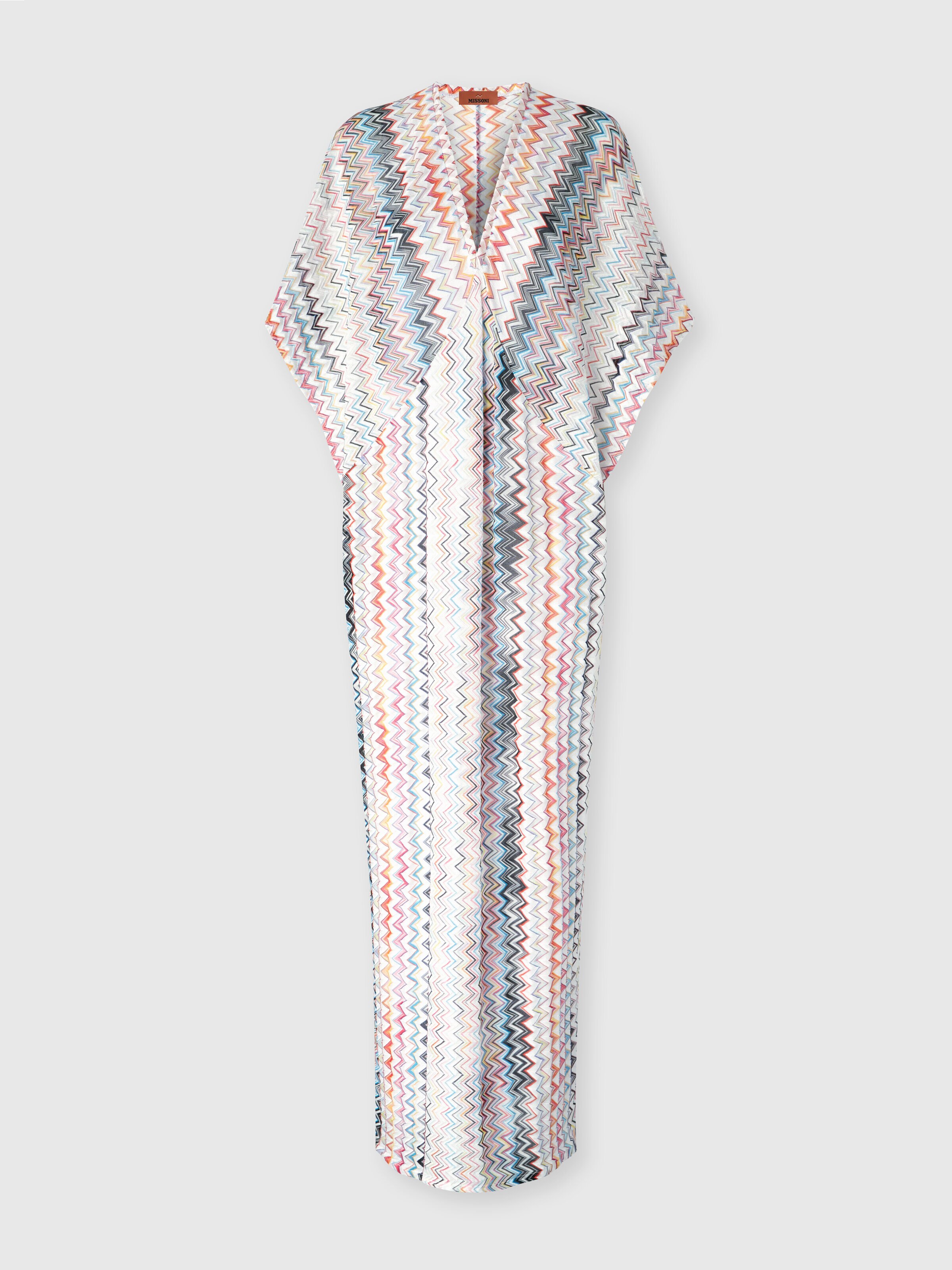 Long caftan with V-neck, Multicoloured  - 0