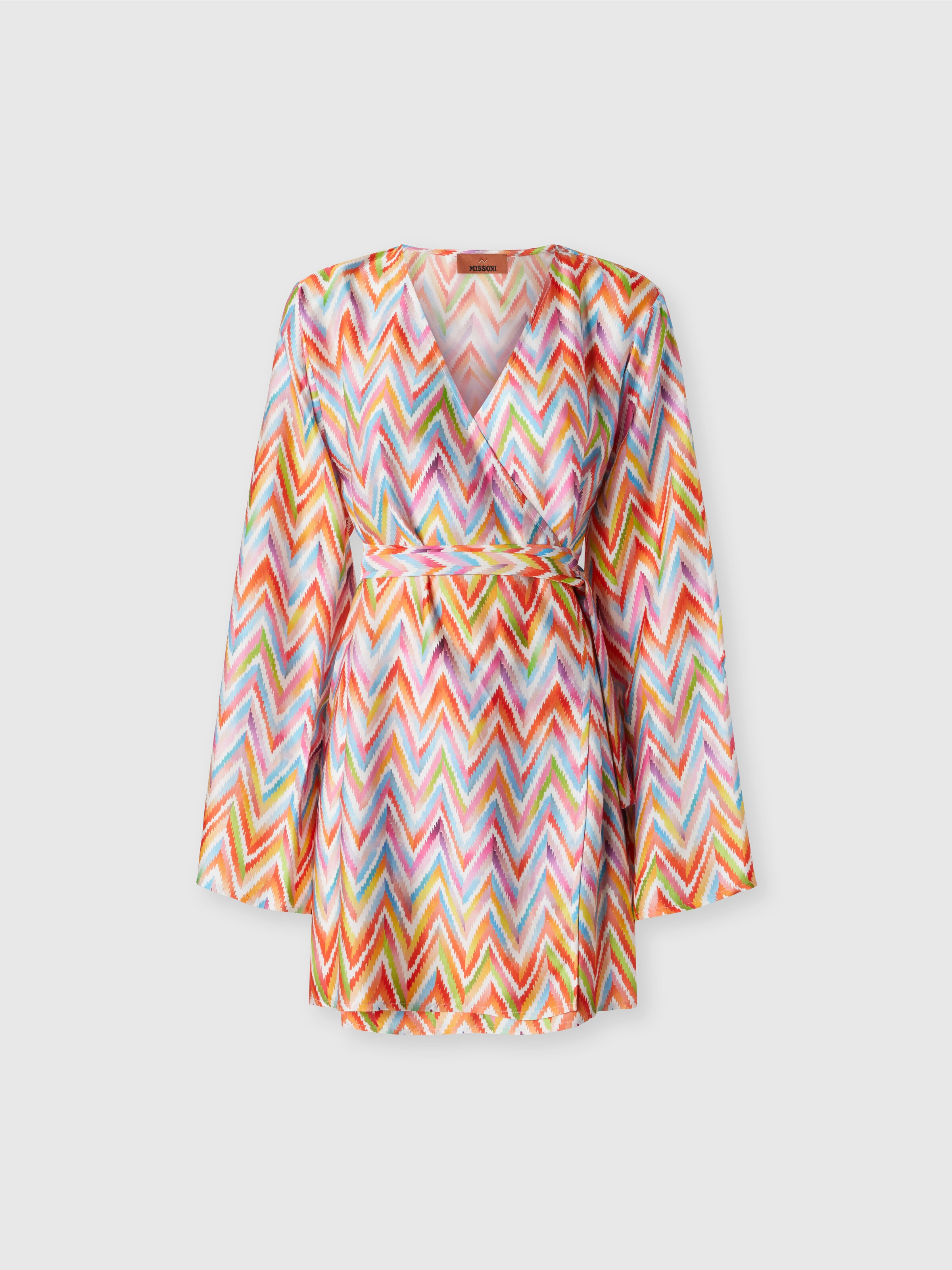Short kimono with printed twill belt, Multicoloured  - 0
