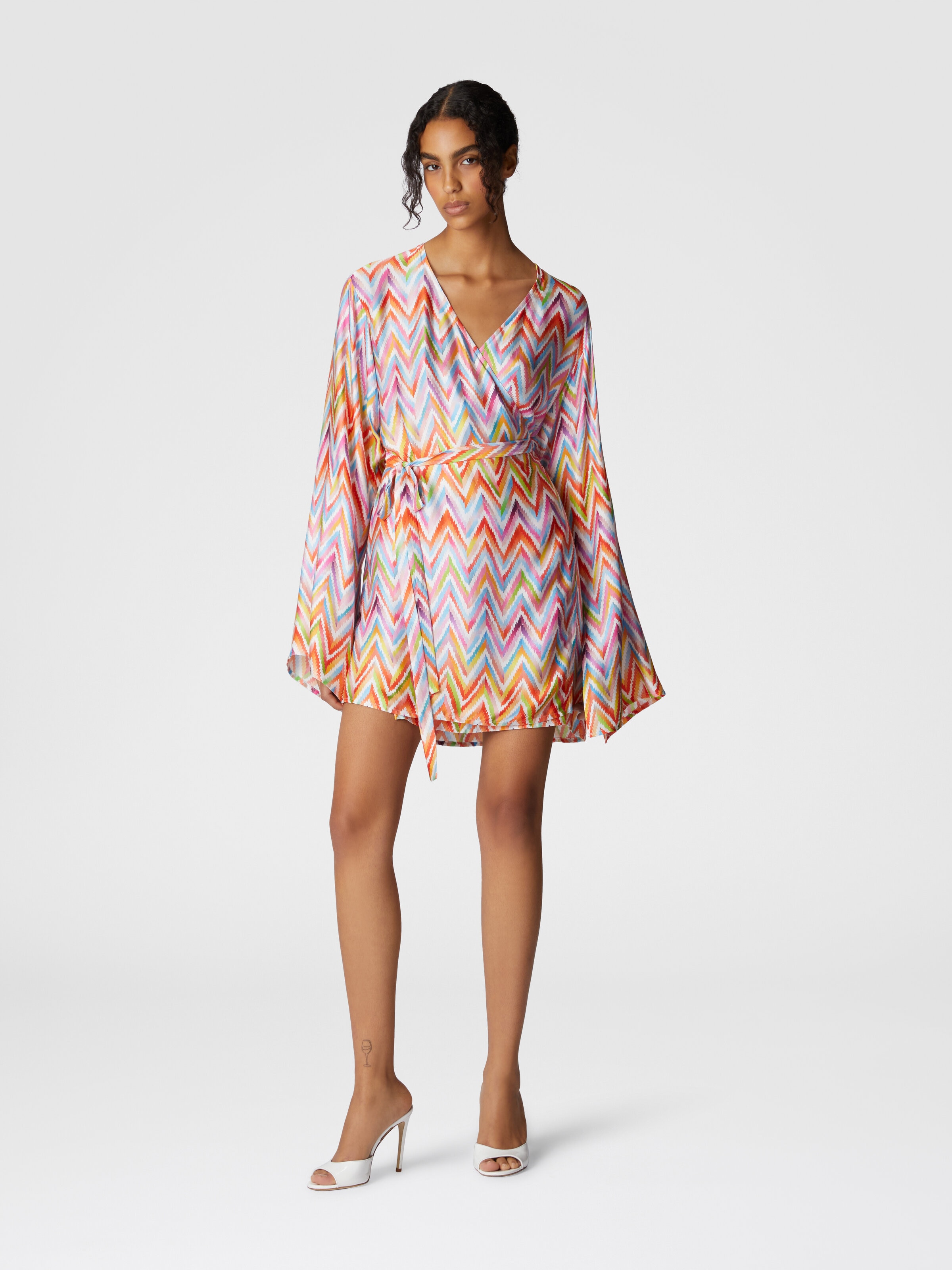 Short kimono with printed twill belt, Multicoloured  - 1