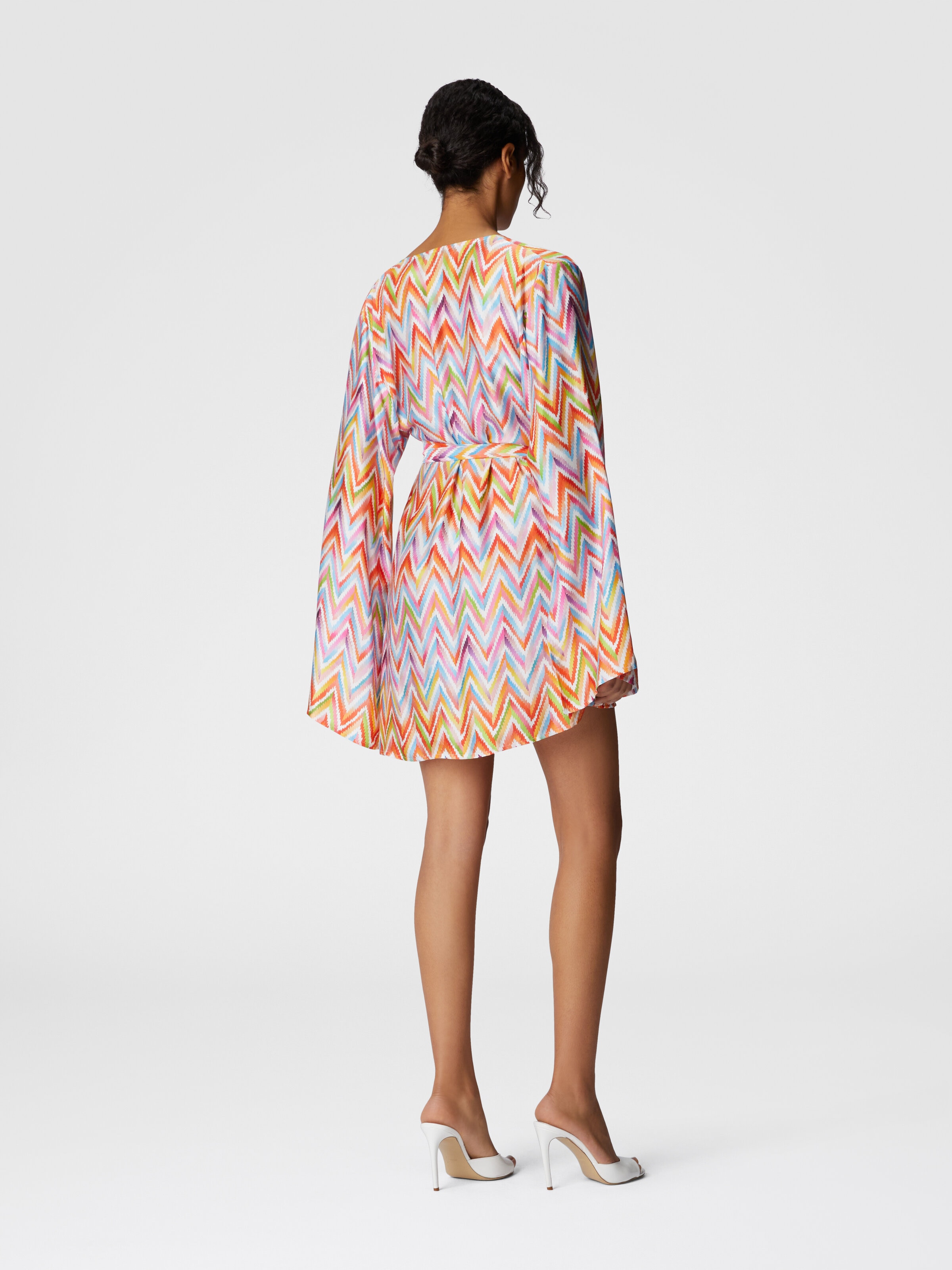 Short kimono with printed twill belt, Multicoloured  - 2