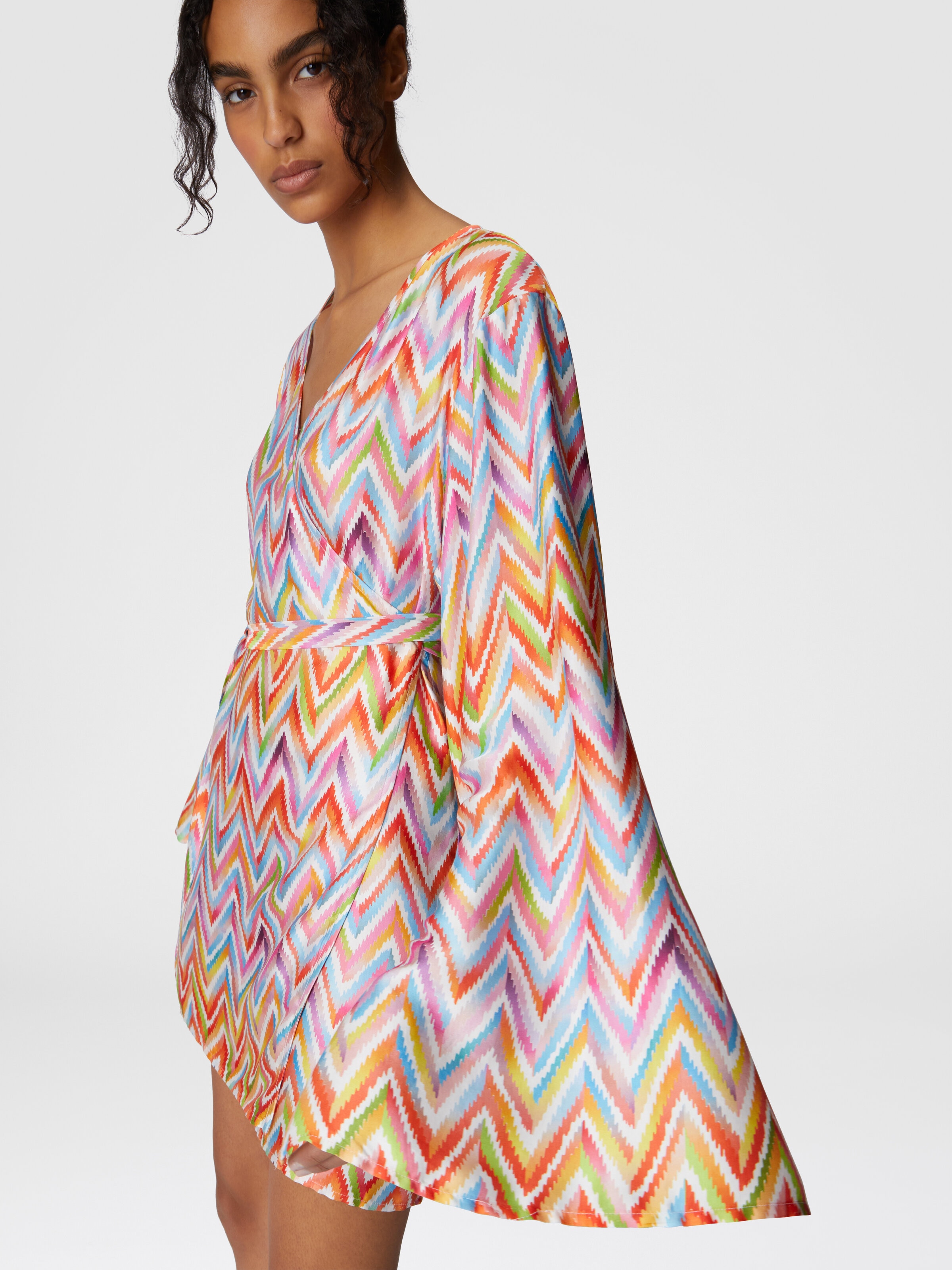 Short kimono with printed twill belt, Multicoloured  - 3