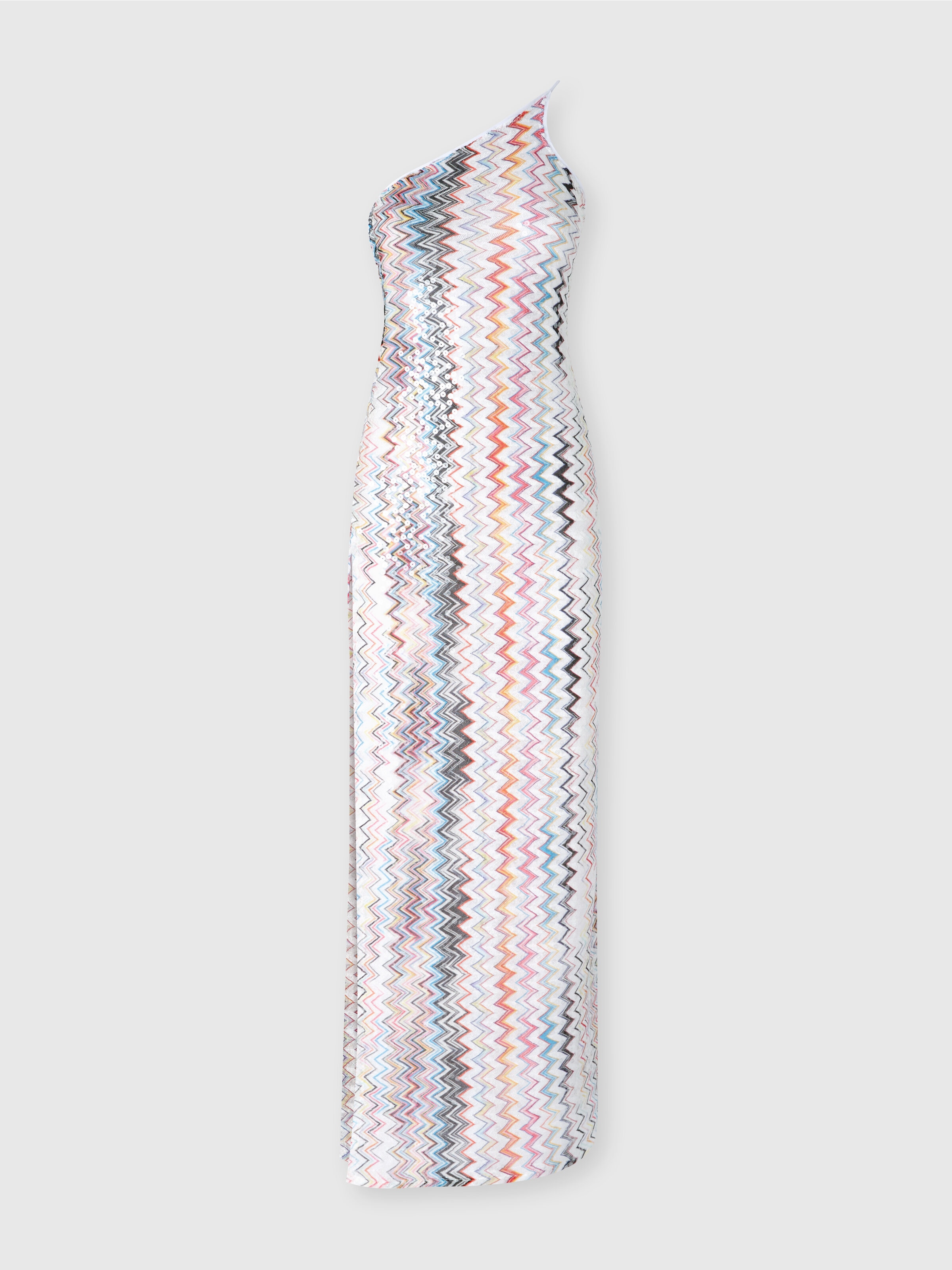 Long one-shoulder cover-up with zig zag pattern, Multicoloured  - 0