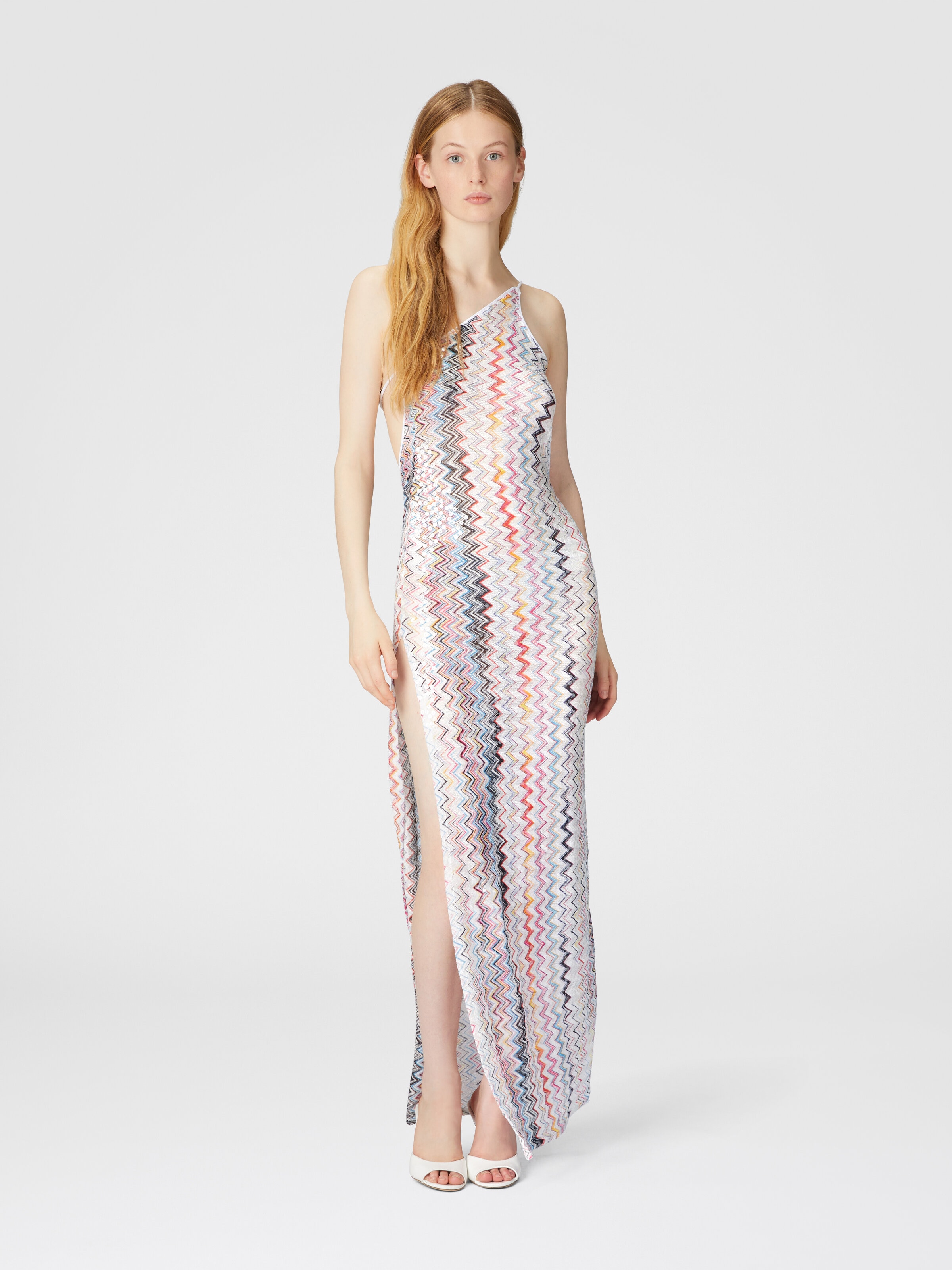 Long one-shoulder cover-up with zig zag pattern, Multicoloured  - 1