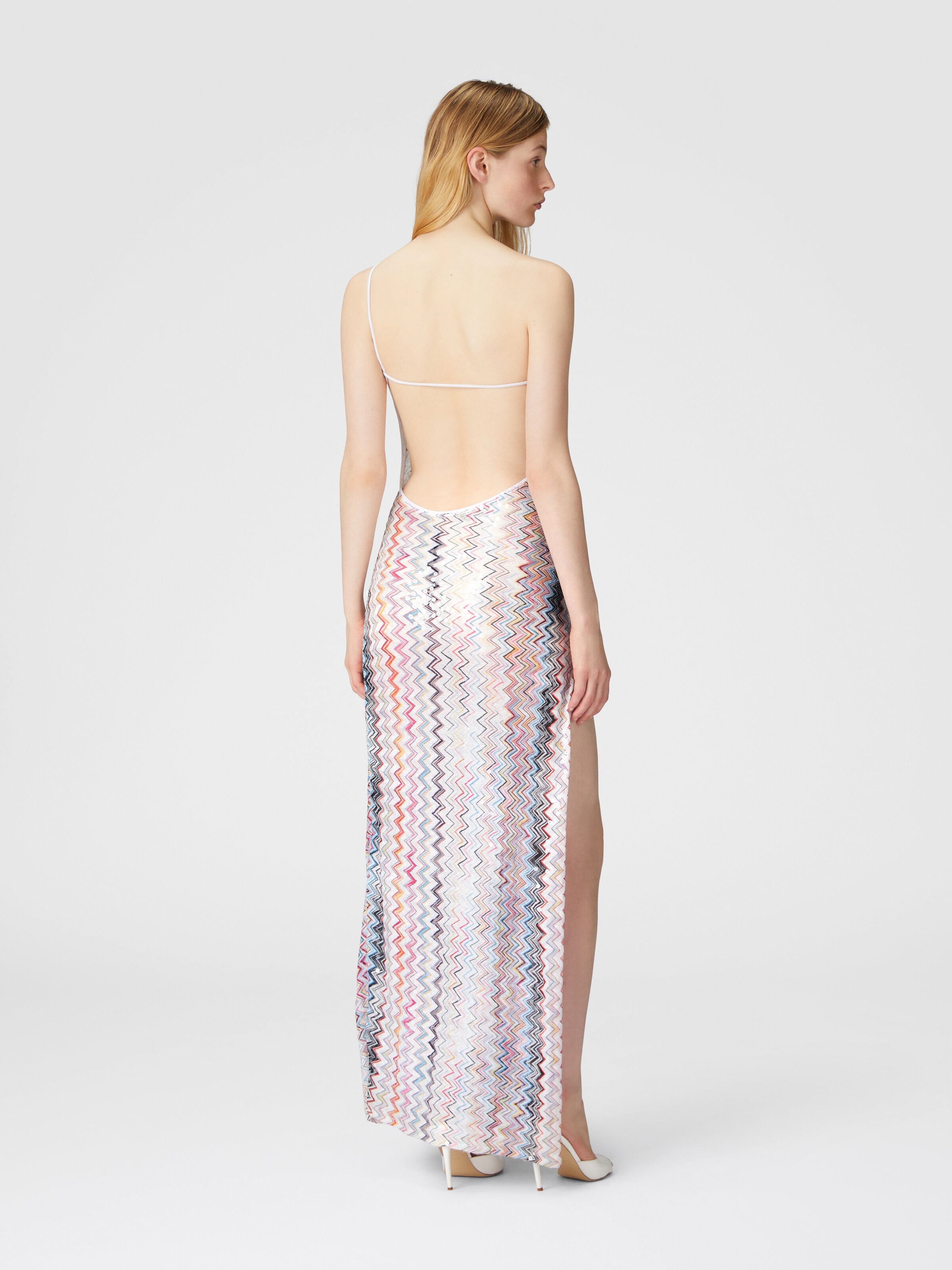 Long one-shoulder cover-up with zig zag pattern, Multicoloured  - 2